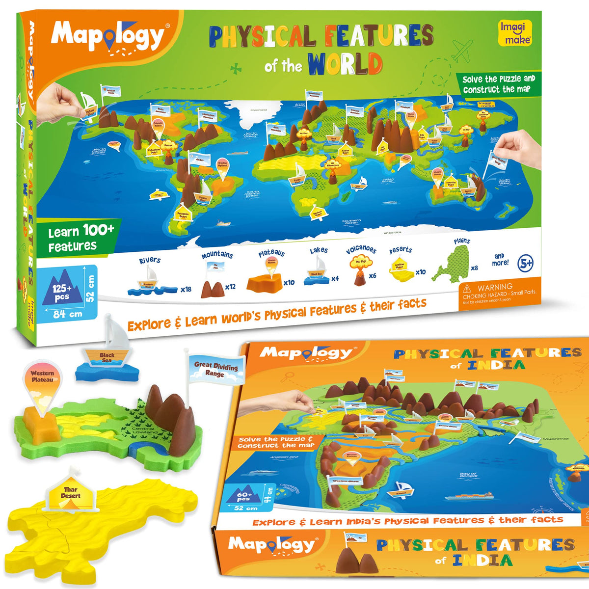 Imagimake Mapology Kit Political & Physical Map Of India & World, Map Puzzle Educational Toy For Boys & Girls, Made In India