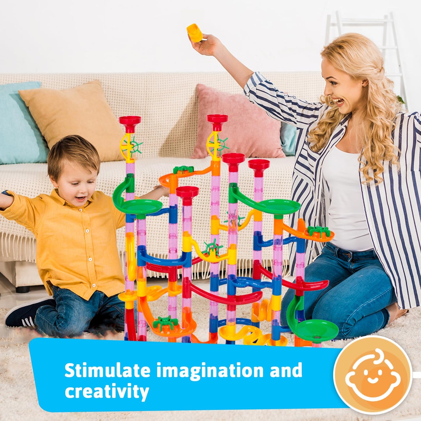Lovestown 133Pcs Marble Run Set, Kids Construction Building Blocks Toys With 30 Plastic Marbles, Stem Educational Toys, Birthday Party Gifts For Kids, Maze Track Easter Toys, Parent-Child Game Toy