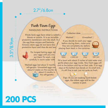 200 PCS Egg Handling Instruction Cards Double-sided Printing Egg Carton Stamp Bulk Labels with Washed/Unwashed Fresh Eggs Care Accessories Card Label for Basket Farm Business Accessories (3.5 x 2.7 )