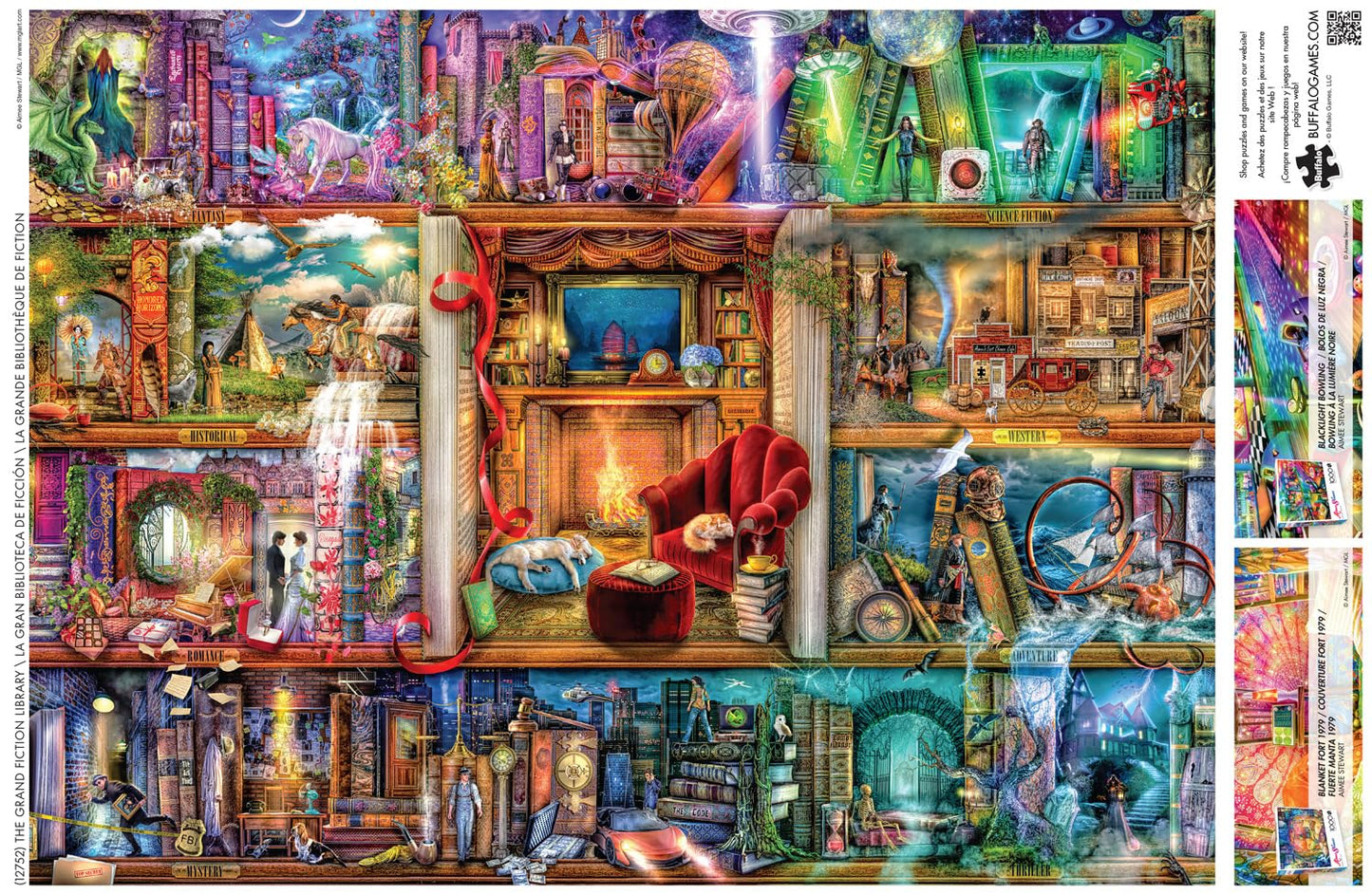 Buffalo Games 1000 Piece Jigsaw Puzzle - The Grand Fiction Library - Large Multicolor Cardboard - Model 12752