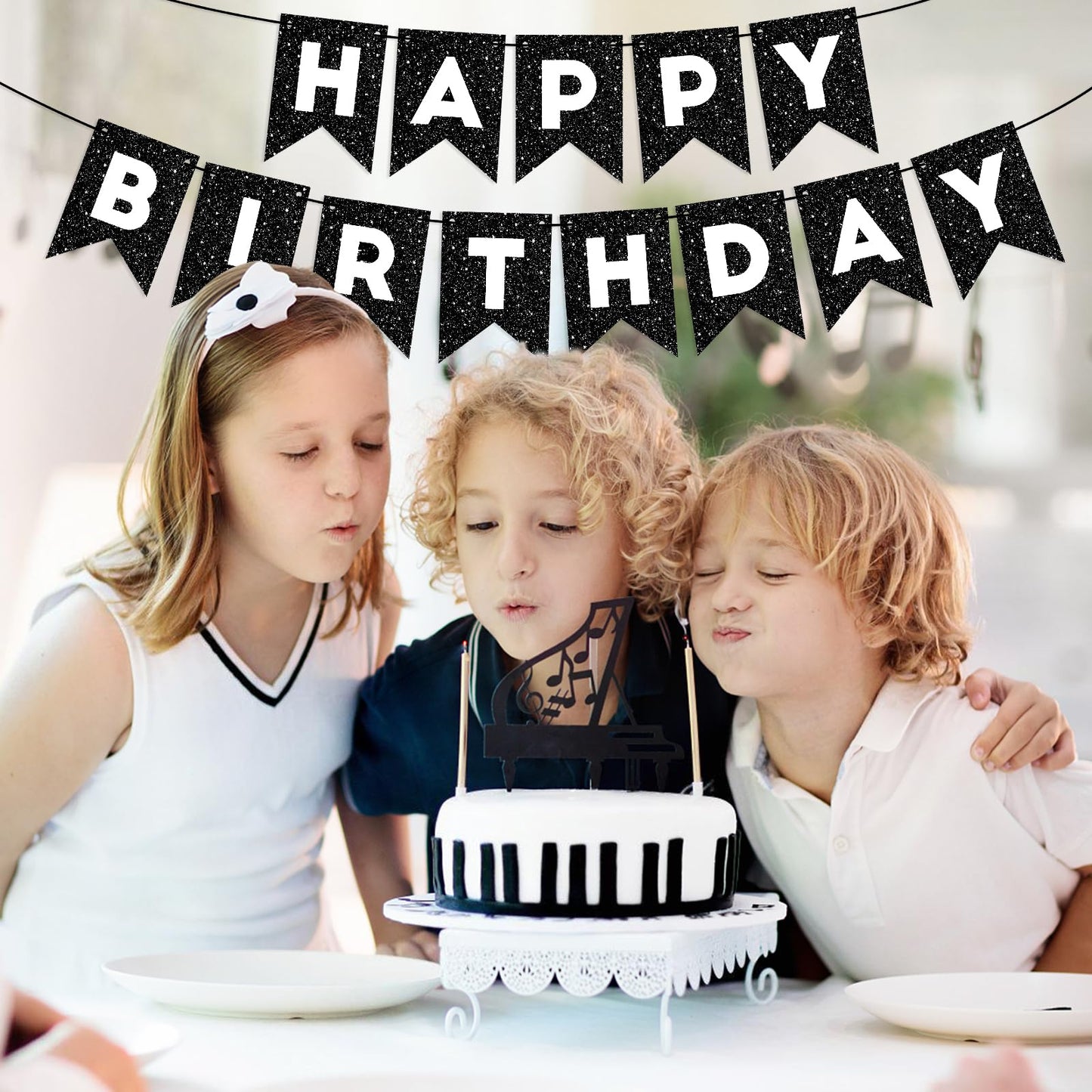 Hooqict Black Happy Birthday Banner Sign For Backdrop Black Birthday Decorations For Men Women Kids Party Supplies Wall Door Banner Garland Bunting Flag