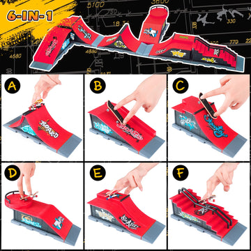 Rngodo Fingerboard Skatepark Skate Park Kit, 6-In-1 Finger Skateboard Ramp Set Ultimate Parks Training Props With 6 Finger Skate