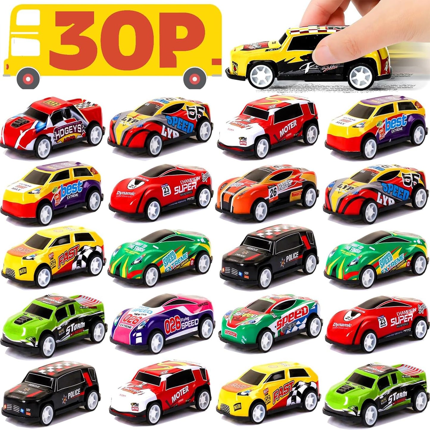 Azen 30 Pcs Pull Back Cars Party Favors For Kids 4-8 8-12, Mini Vehicles Toy Bulk, Party Favor Race Cars Toys, Goodie Bag Stuffers For Birthday Party