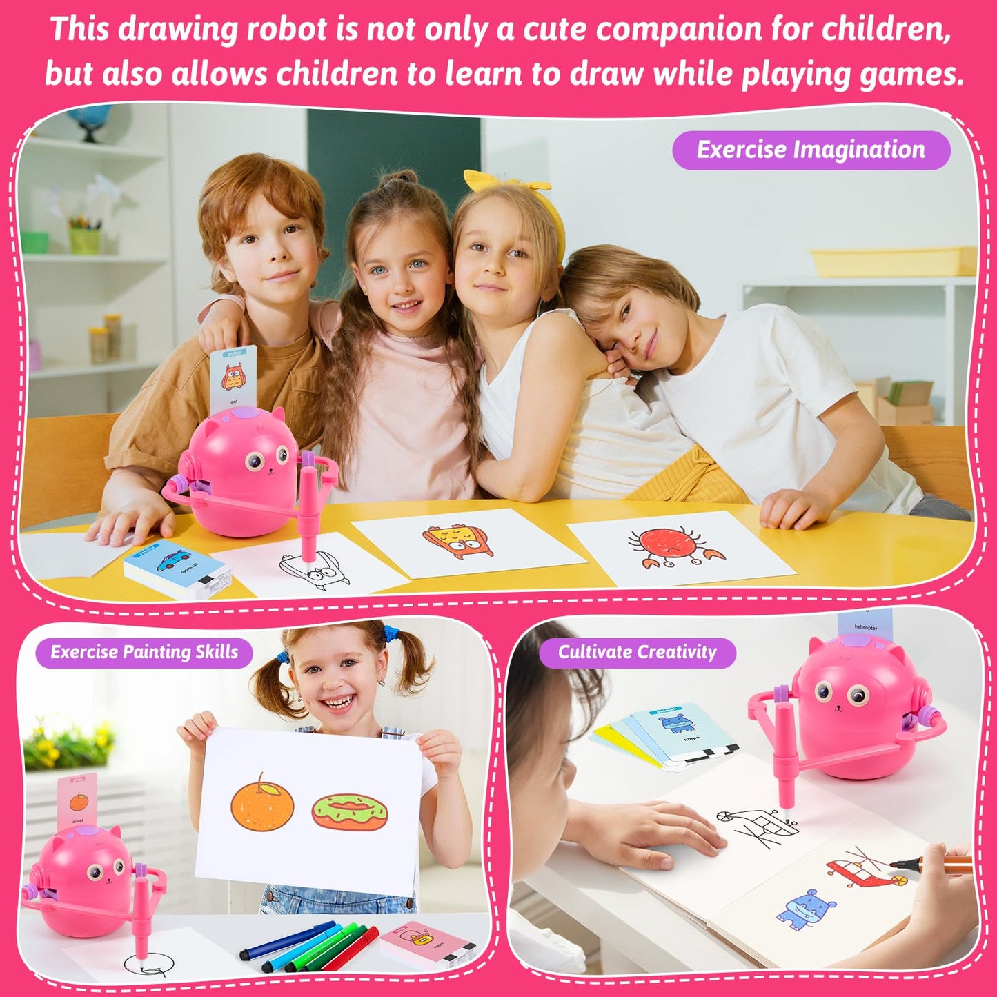 Treefia Drawing Robot For Kids, Interactive Educational Drawing Robot, Magic Painting Robot Toy With 100 Word Cards & 16 Color P