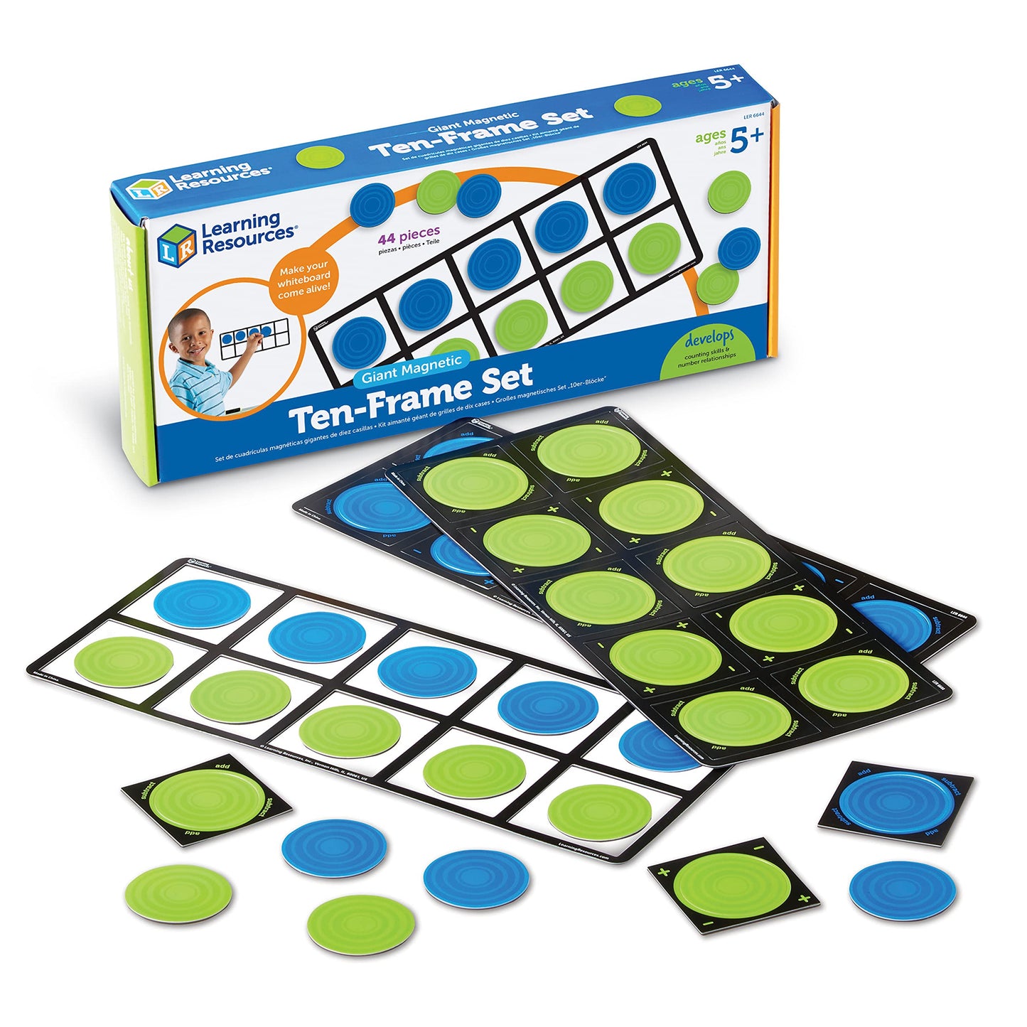 Learning Resources Giant Magnetic Ten Frame Set, Set Of 4, Ages 5+, Classroom Math Set, Magnetic Whiteboard Set, Classroom Demonstration