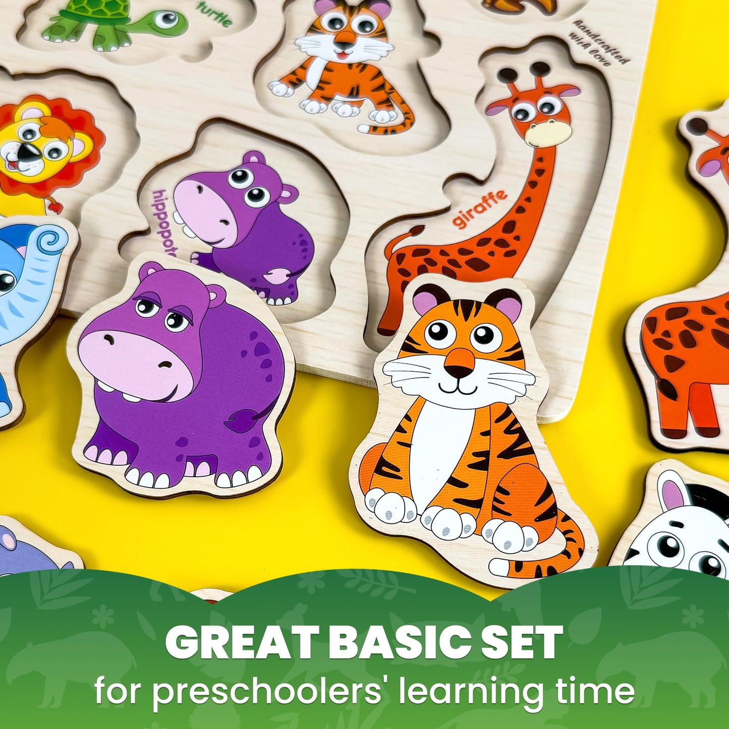 Quokka Wooden Puzzles For Toddlers 1-2 – 4 Set Pegged Puzzles For Kids Ages 1-2 – Animal Safari Learning Toy For Kids – Gift Realistic Educational Game For Boy And Girl