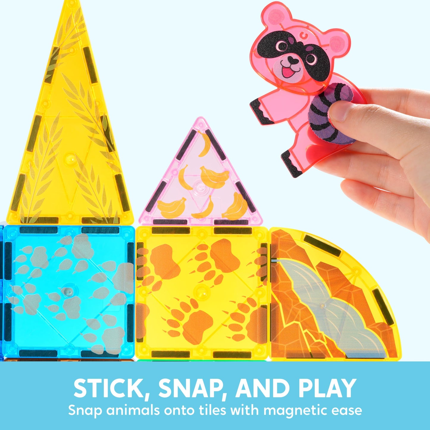 Syncfun Magnetic Building Tiles Jungle Animal Set For Kids, 50Pcs Including 7 Cute Animals, Educational Stem Toy For Boys & Girl