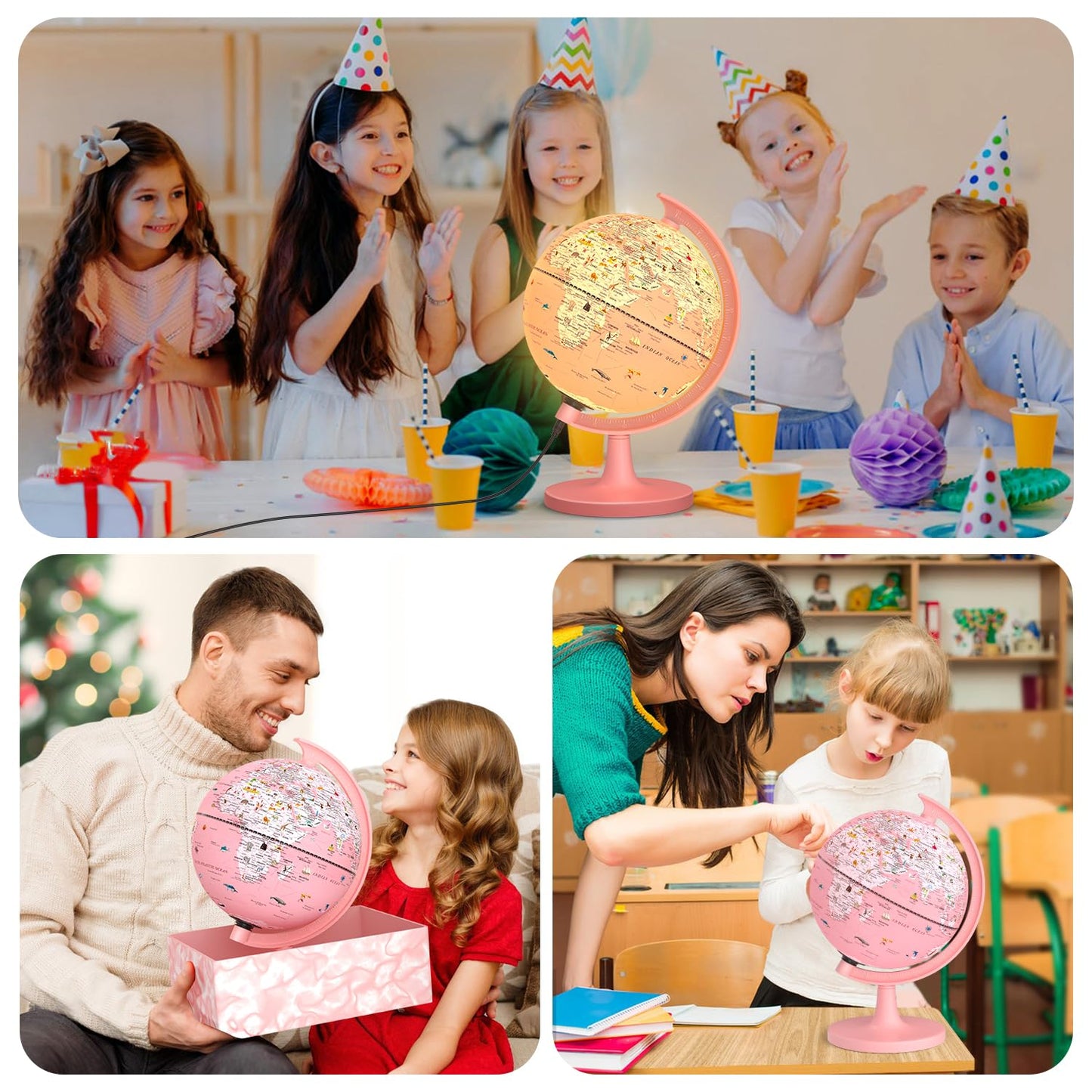 Jowhol Pink Globe For Kids Learning Illuminated Globes Of The World With Stand & Animals Illustrations Earth World Globe Night L