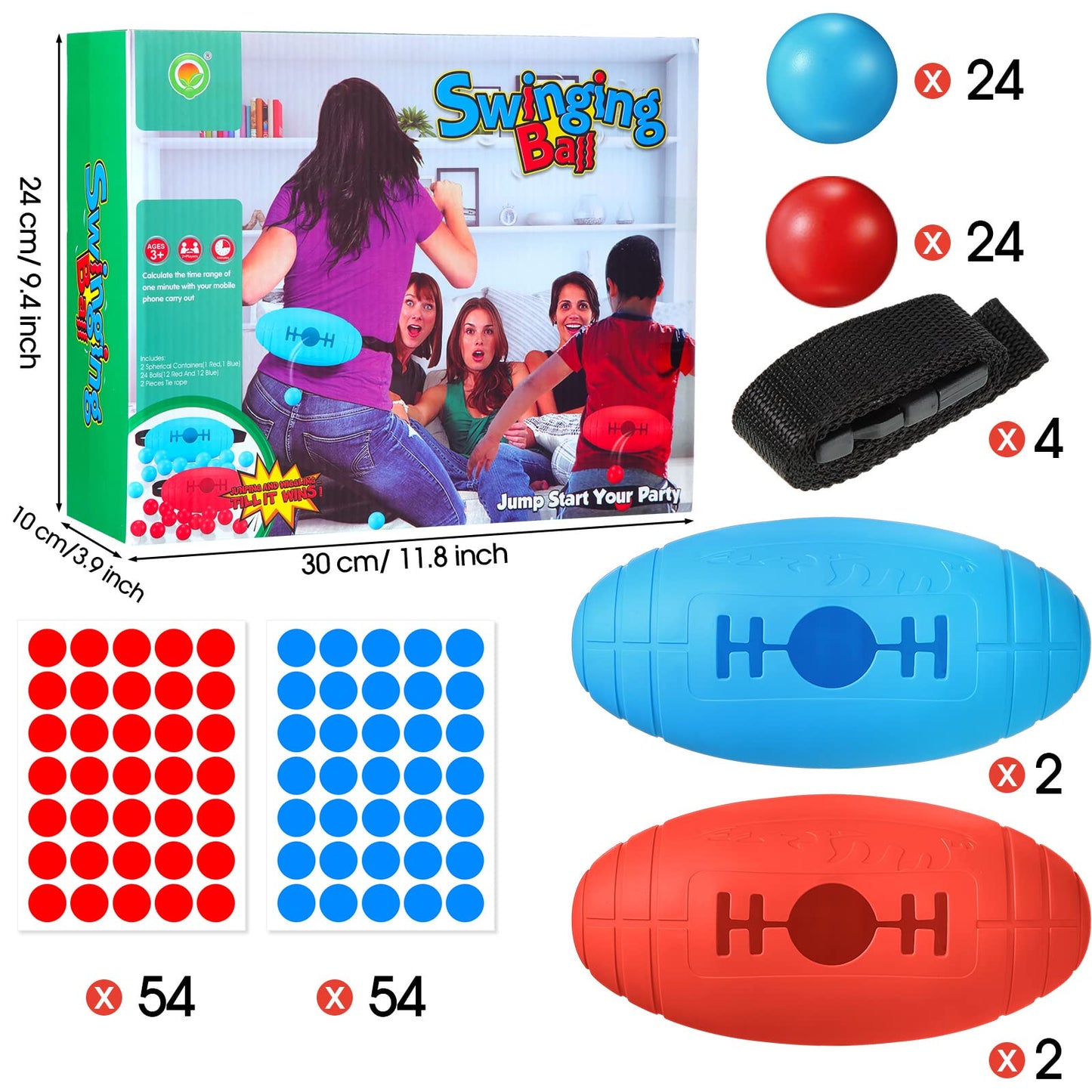 Sratte 4 Pack Shaking Swing Balls Party Games For Kids Age 14+ Years Old, Indoor Outdoor Games For Adults And Family, Easter Camping Yard Beach Games Party Playset, With 48 Pcs Balls And 108 Stickers