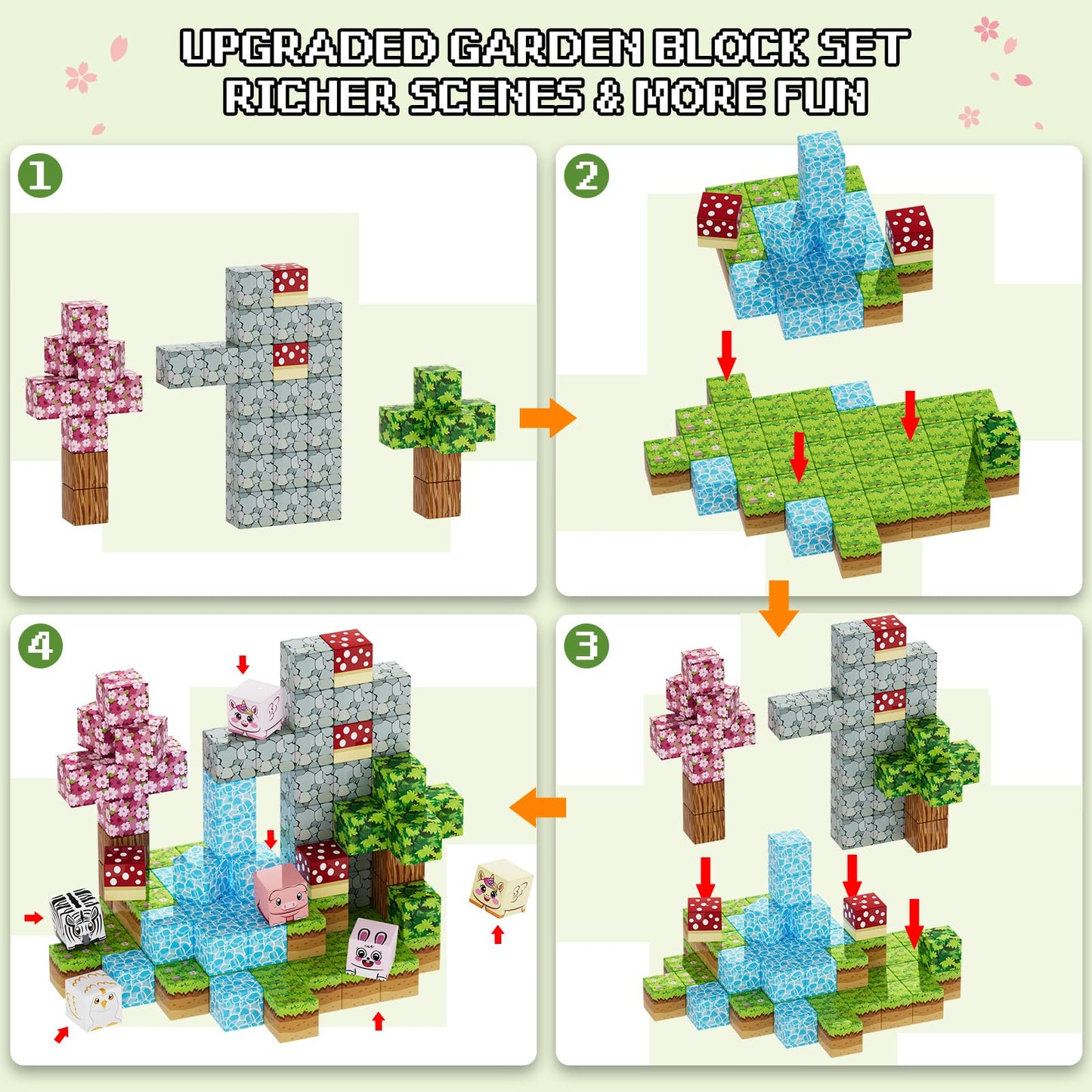 Magnetic Blocks Building Toys,108Pcs Magnetic Building Blocks,Magnets Cubes Garden Set,Toddler Stem Sensory Construction Toys 3