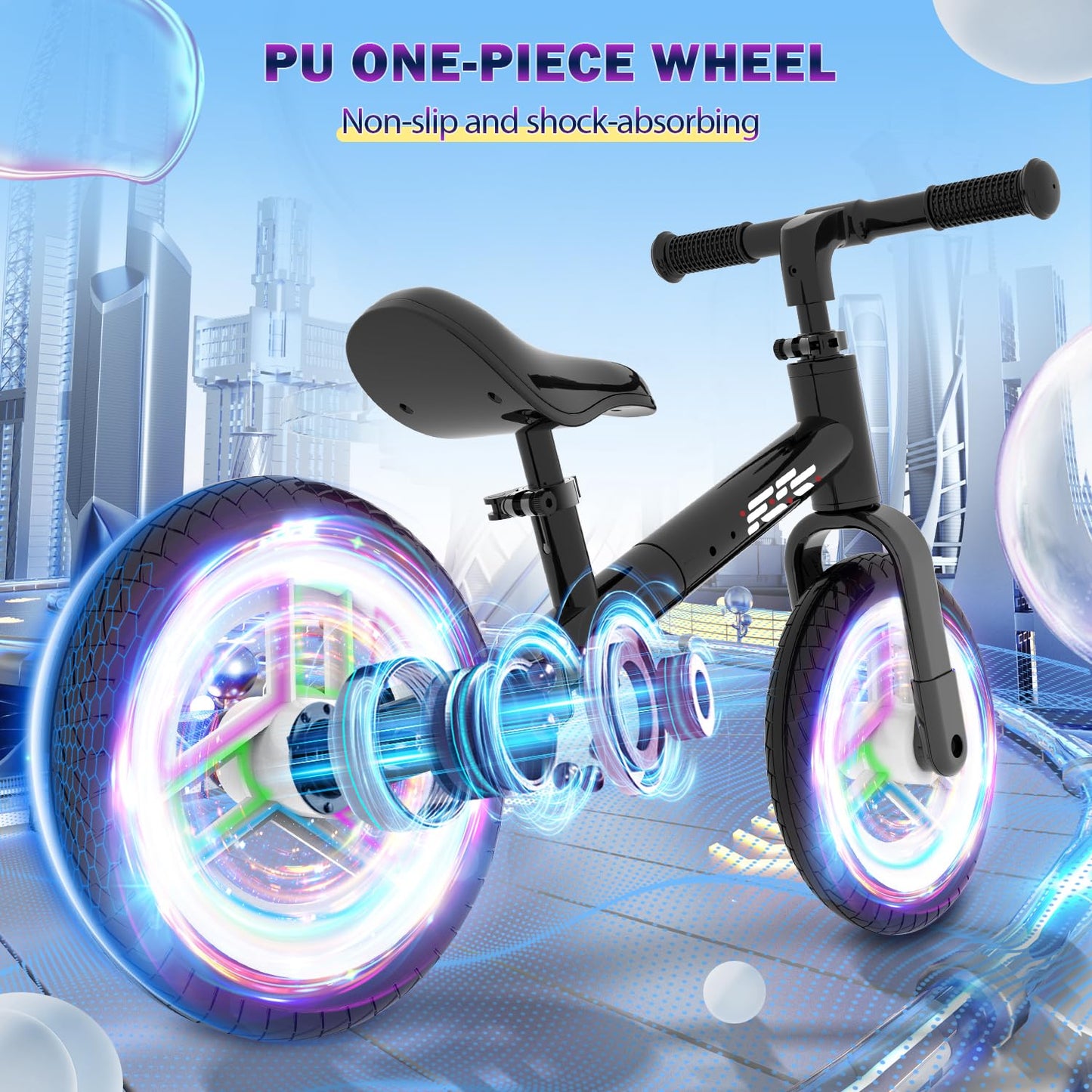 Wetify Colorful Lighting Balance Bike 2 Year Old, 2-5 Year Old Toddler Balance Bike, Adjustable Handlebar & Seat, 2-5 Year Old B