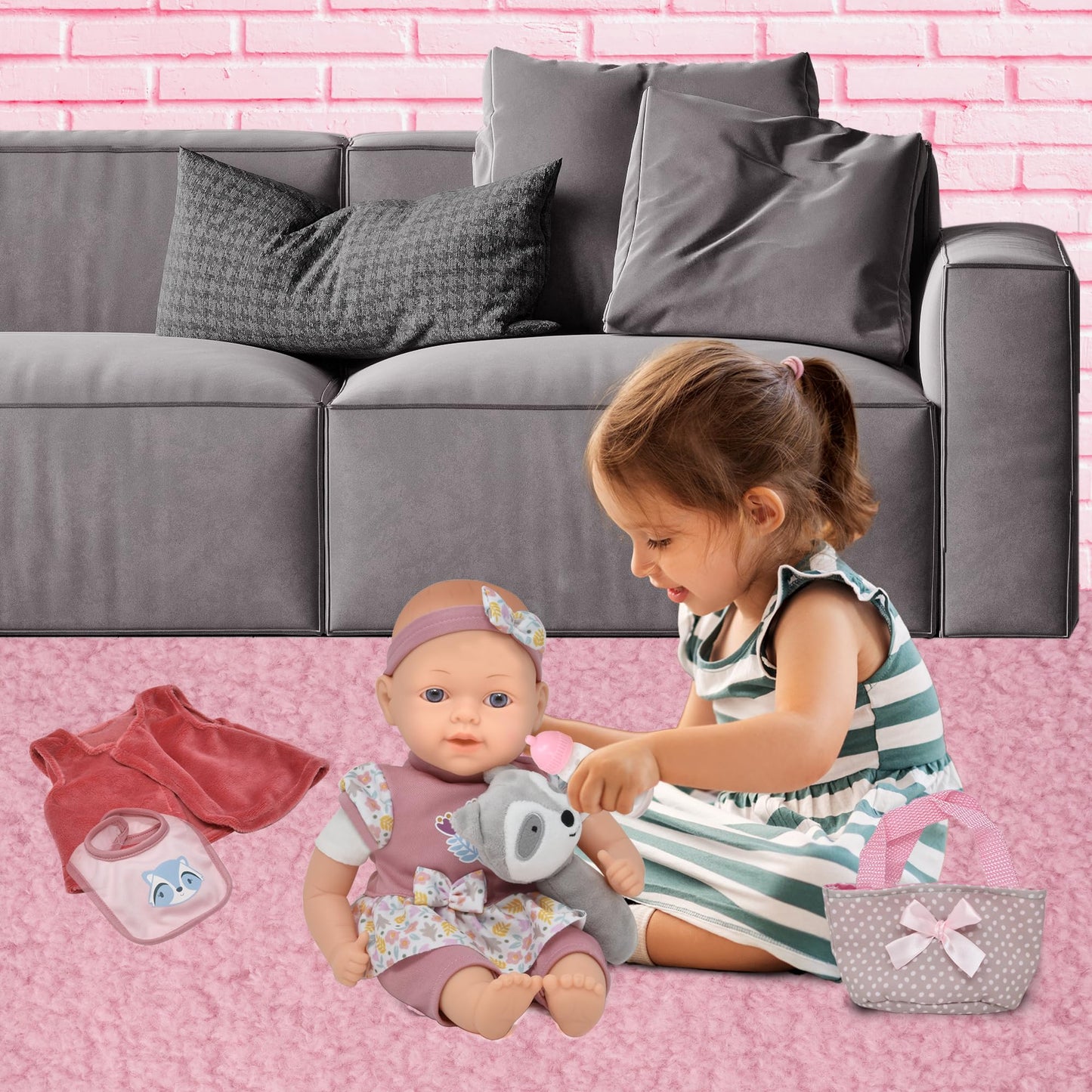 Gift Boutique 14 Inch Baby Doll For Toddlers Soft Body Baby Doll With Clothes Diaper Bag For Storage Bib Magic Disappearing Milk Bottle Playset For Girls 2 3 4 5