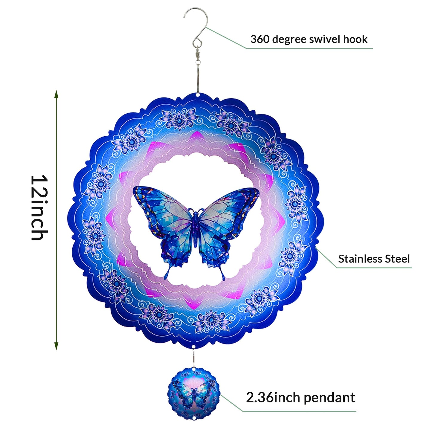 Butterfly Wind Spinners Outdoor,12 Inch Butterfly Gifts For Women Mom Grandma Wife,3D Butterflies Decorations Wind Spinners For