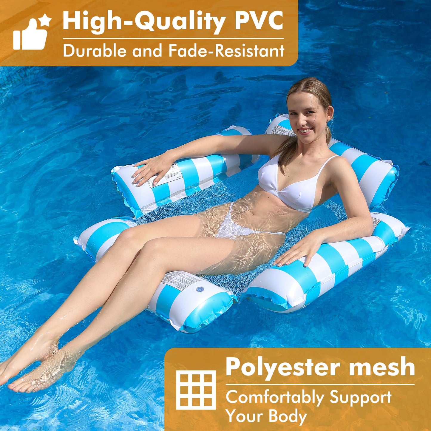 Inflatable Pool Float Chair Lounge For Adults And Kids Floating,Stripe Pattern Float Hammock For Pool Party Summer Water Fun (Li