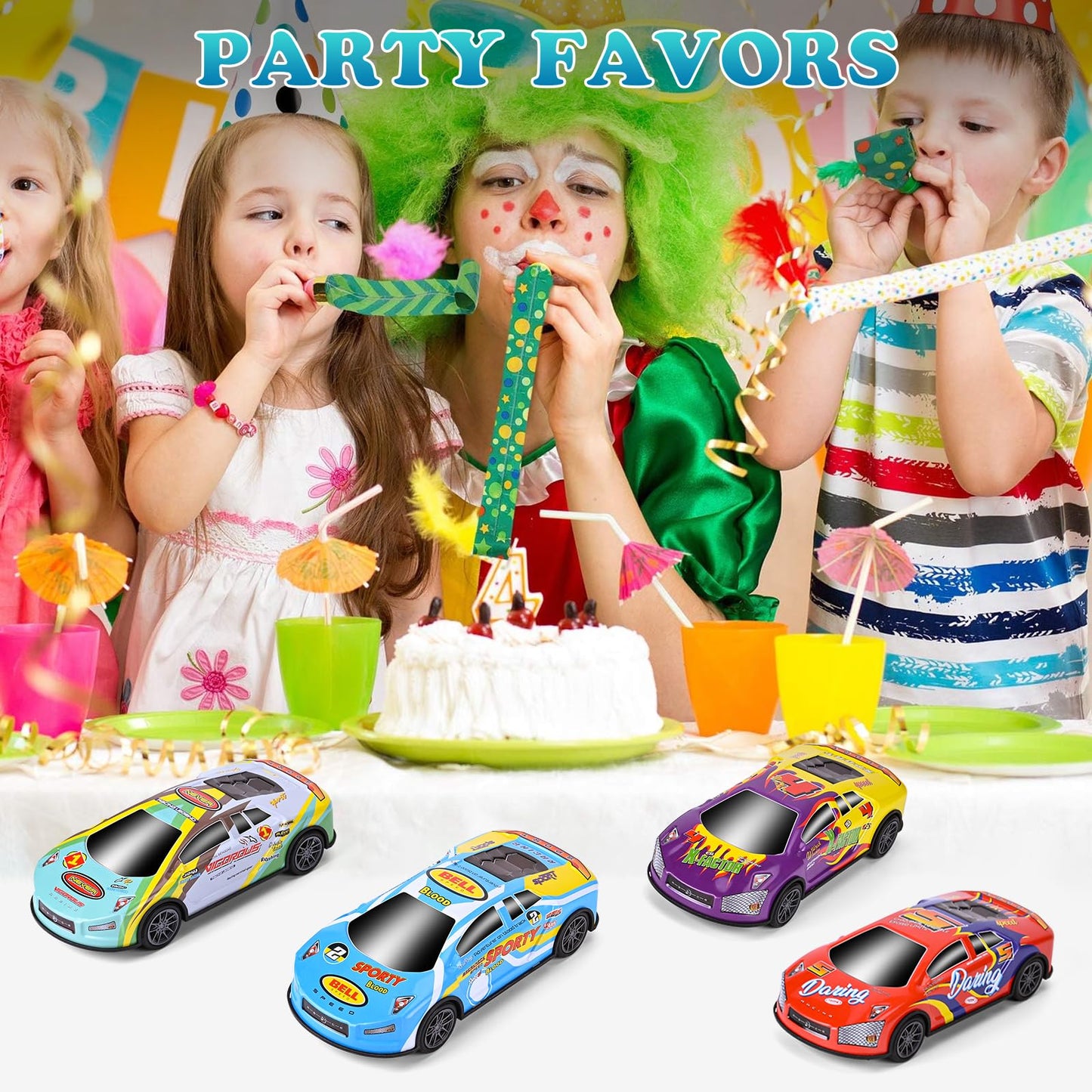 ZHFUYS 4 Pack 7 Inch Pull Back Cars Toy for Kids,Toy Cars for Kids Ages 3-8,Mini Vehicles Toy Race Cars Party Favors for Toddler