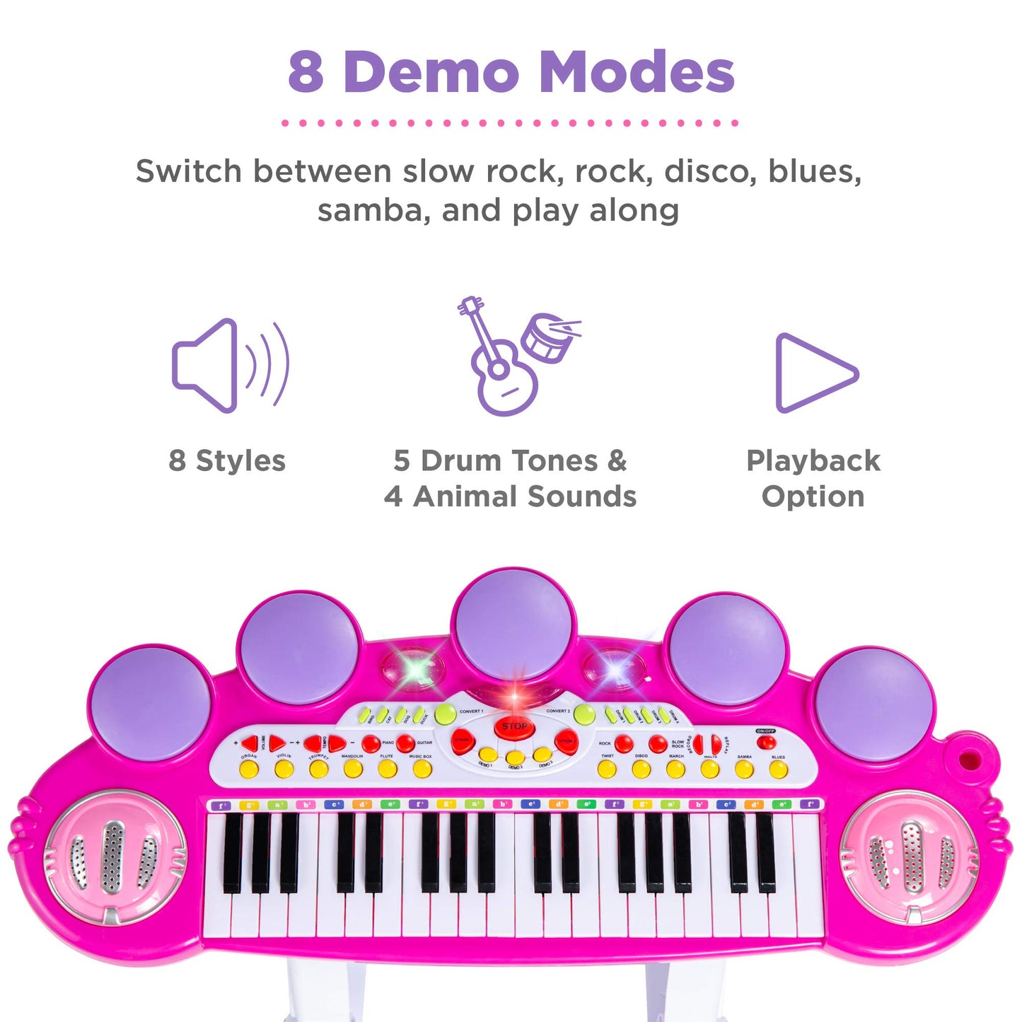 Best Choice Products 37-Key Kids Electronic Musical Instrument Piano Learning Toy Keyboard W/Multiple Sounds, Lights, Microphone, Stool - Pink