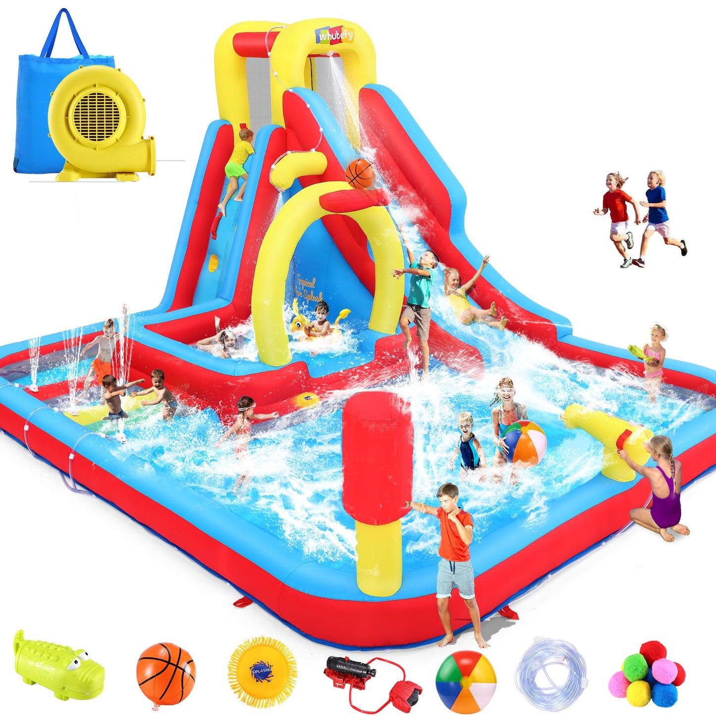 Whubefy Inflatable Water Slide Bounce House, 13.2x10Ft 13-in-1 Bounce House Obstacle Course Waterslides, Summer Fun w/Boxing Pol