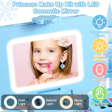 Yasinkidz 57 In 1 Kids Makeup Kit With 3-Color Led Mirror, Real Washable, Perfect Girl Birthday Gift, Age 3+