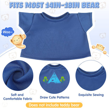 Skylety 6 Pcs Bear Clothes Basic Bear Tee Shirt Classic Stuffed Animal T Shirt Plush T Crew Neck Clothes For Stuffed Doll With 14 - 18 Inch(Blue)