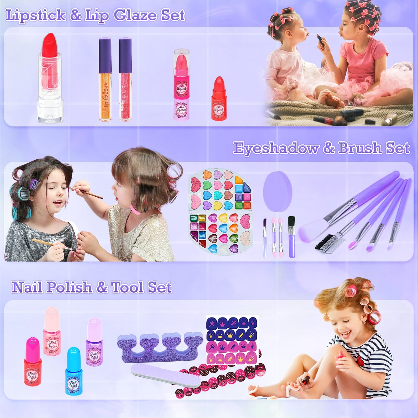 Kids Makeup Sets for Girls - 66 PCS Makeup for Kids with Dresser Vanity Case, Washable and Safe Girls Makeup Sets Ages 3-12, Chr