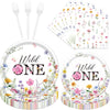 Rakuto Wildflower 1st Birthday Decorations Supplies, 96PCS Flower Wildflower One Paper Plates Napkins, Disposable Floral Paety T