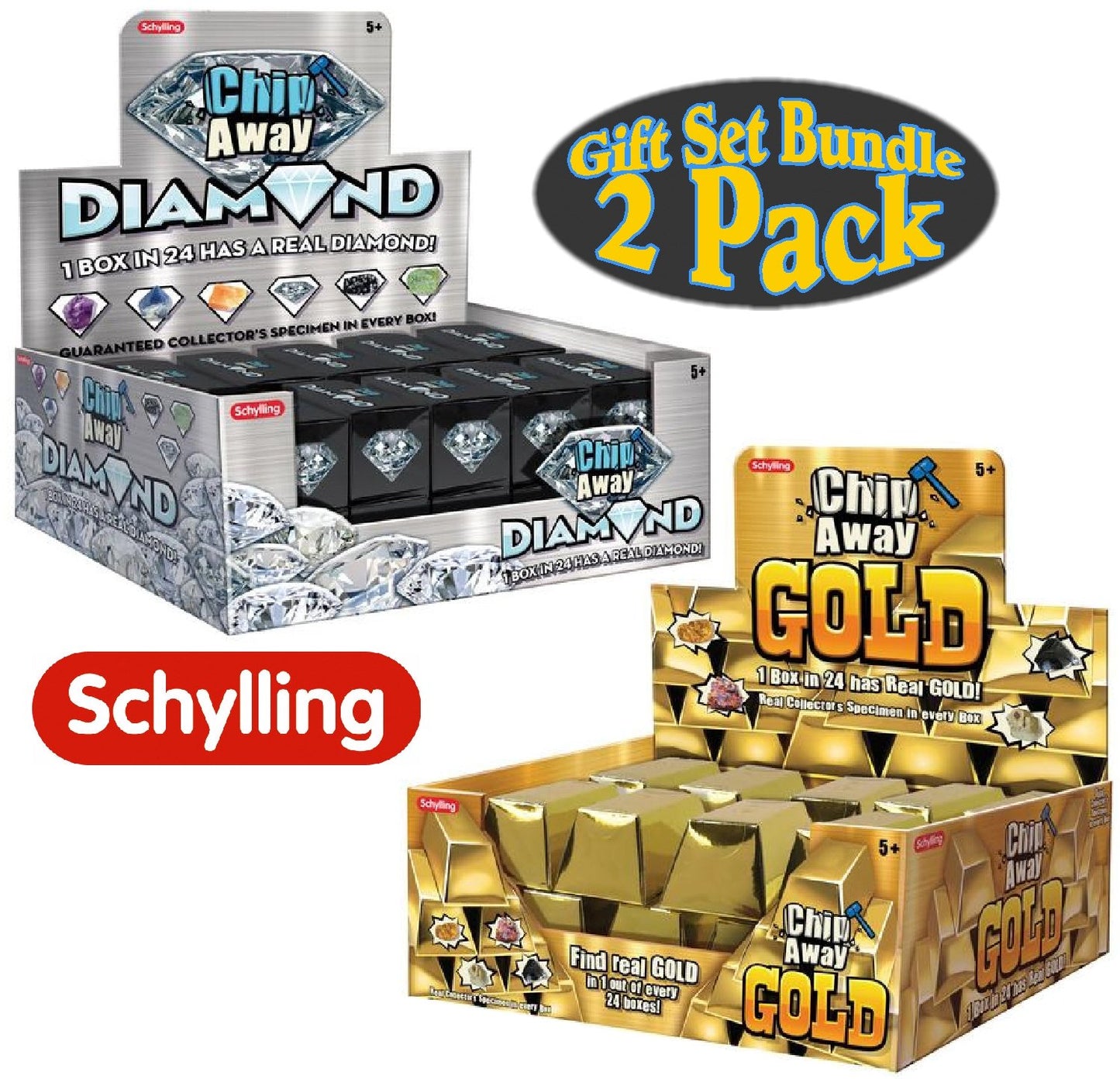 Schylling Chip Away Science Digs Gold & Diamond Gift Set Bundle - 2 Pack