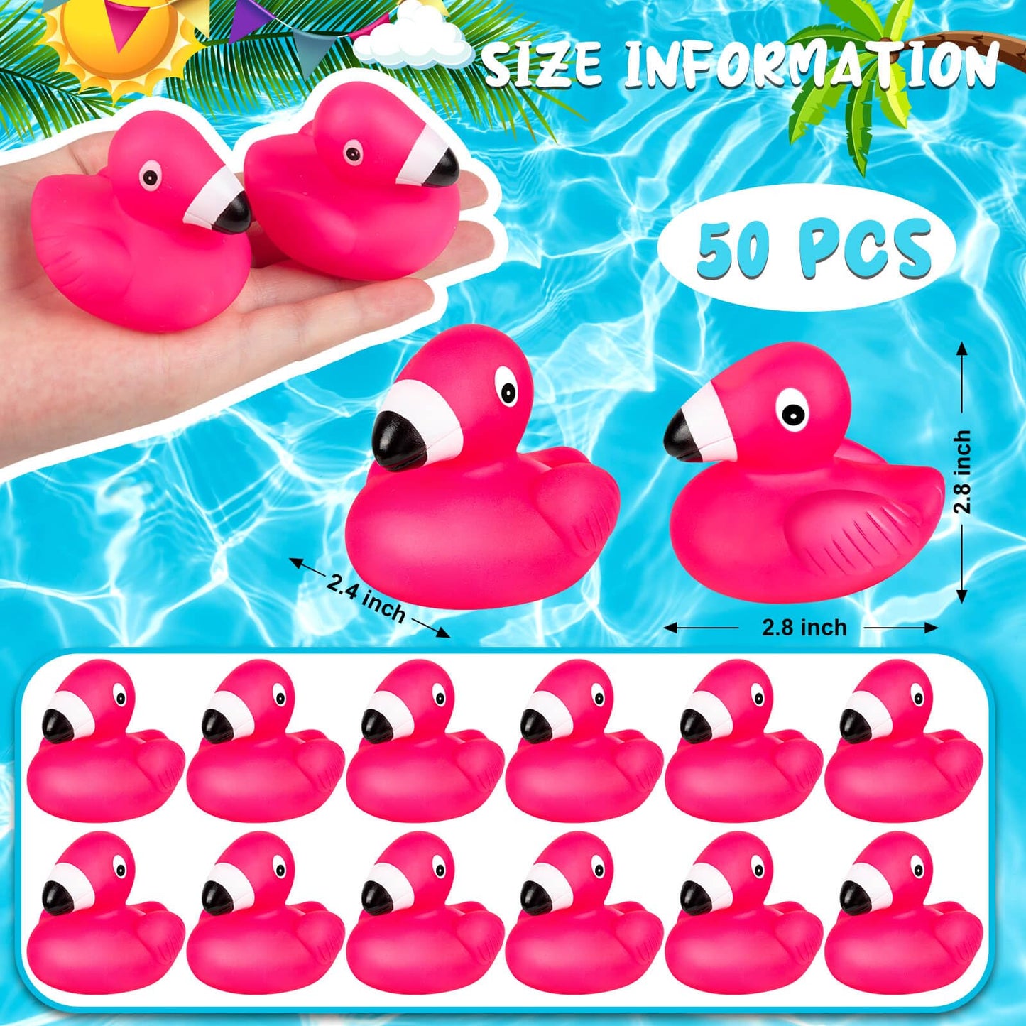 Flamingo Rubber Duckies For Kids, 24Pcs Pink Flamingo Duck Bath Toys Cute Floating Squeaky Mini Rubber Ducks For Baby Shower, Ca