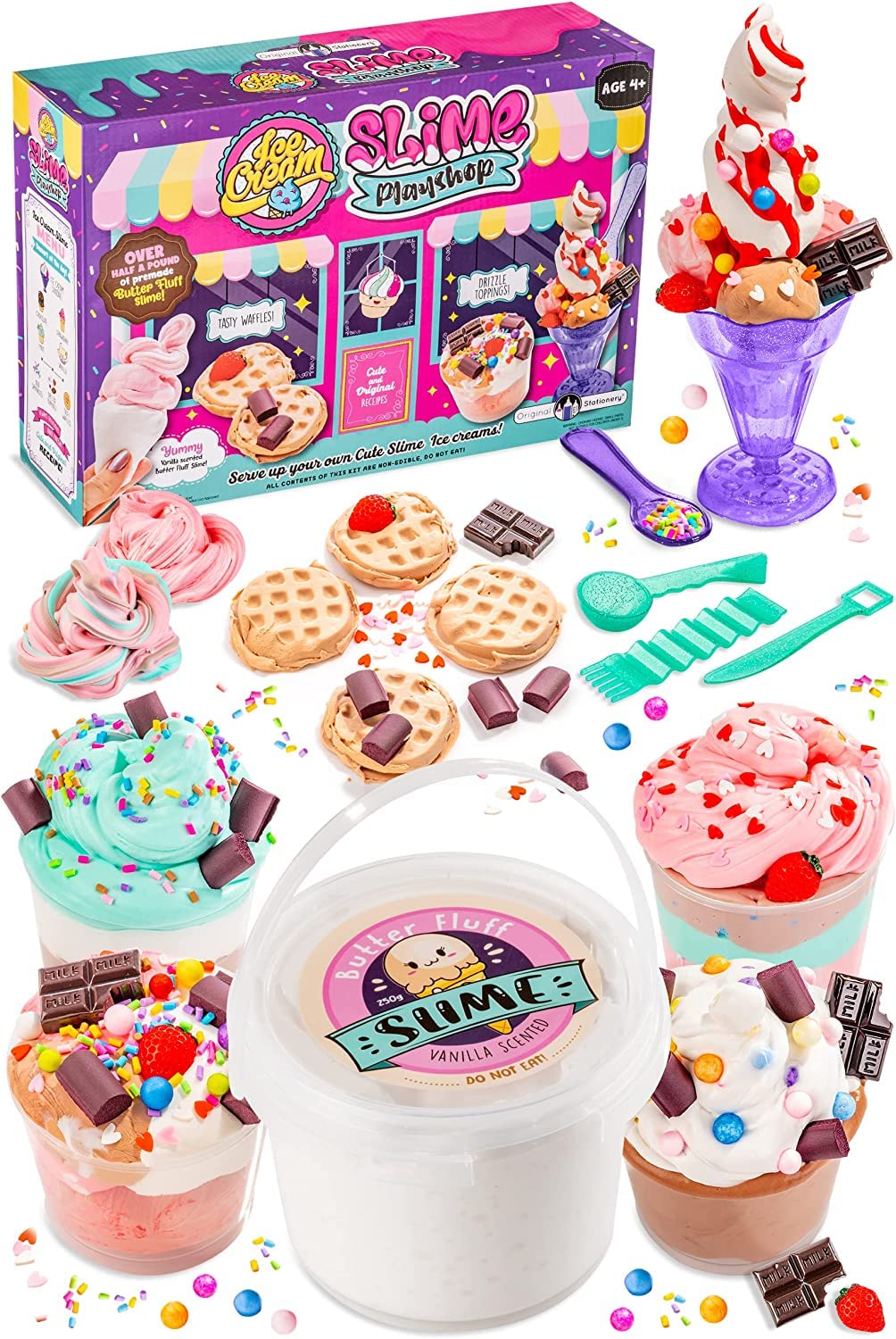 Original Stationery Ice Cream Slime Kit Playshop To Make Fun Pink & Sweet Slime Ice Cream/ Waffle Toys, Great Gift Idea