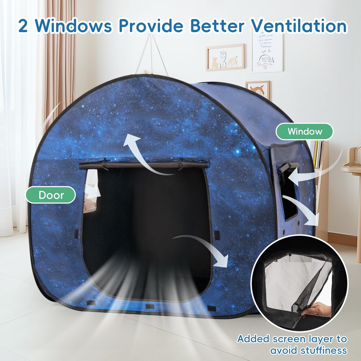 OUTREE Sensory Tent 47 * 47 * 47 in,Starry Night Print,Sensory Tent for Kids with Autism, pop up Play Tent