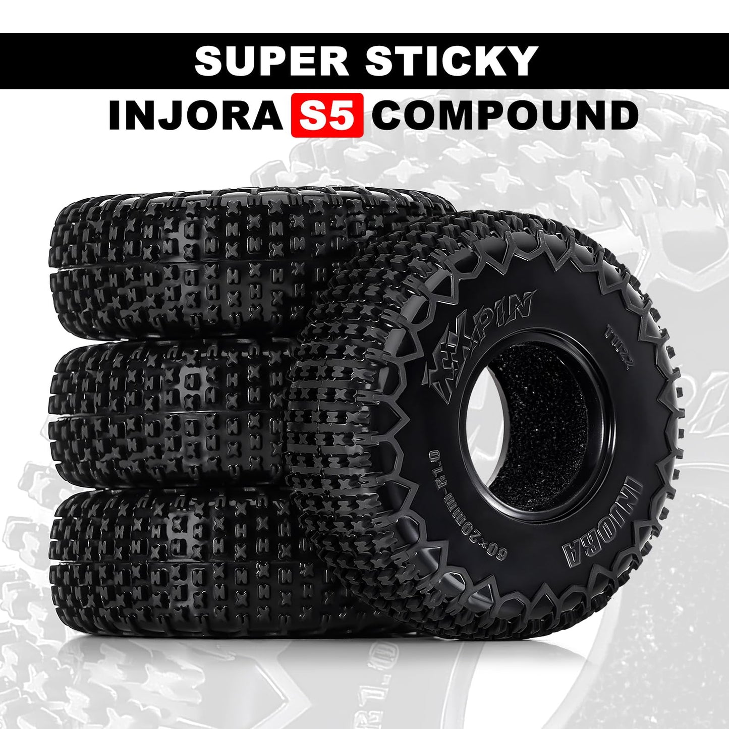 INJORA 1.0 Tires - S5 60 * 20mm XHX Pin Tire for SCX24 FCX24 1/18 1/24 RC Crawler Upgrade
