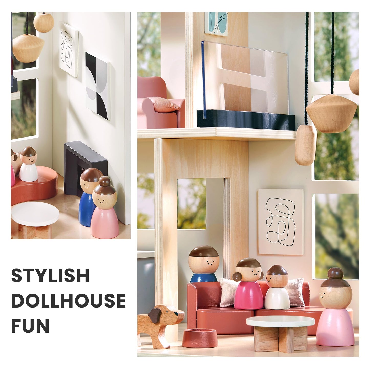 Tiny Land Doll House, Modern Family Dollhouse With Realistic Design, Wooden Dollhouse With 53Pcs Furniture - Ideal Gift For Kids Ages 3+