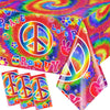 Tie Dye Birthday Party Supplies, 60'S Hippie Theme Tablecloth 3Pcs Groovy Hippie Table Cover Peace Love Tie Dye Table Cloths For