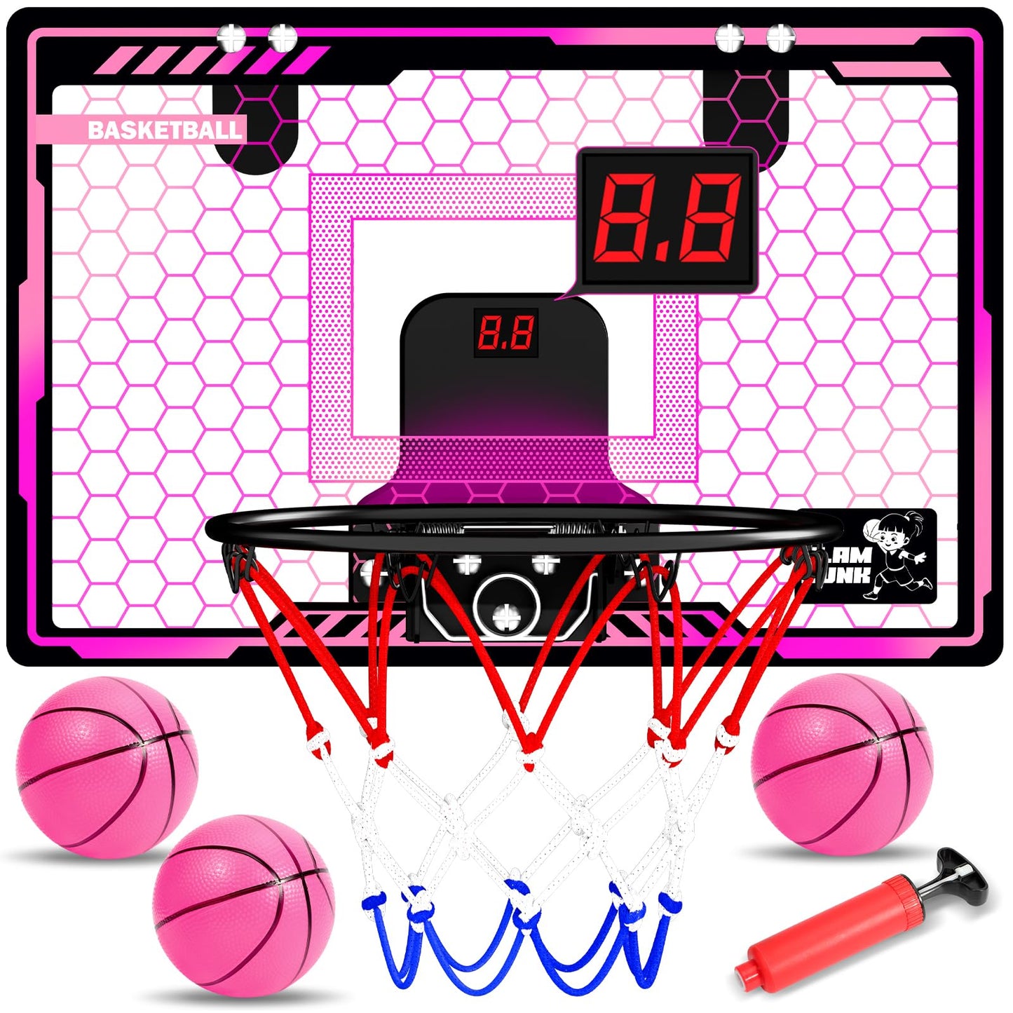 HAMSILY Indoor Basketball Hoop for Kids Girls: LED Light Over The Door Mini Basketball Hoop with Electronic Scoreboard Girl Toys