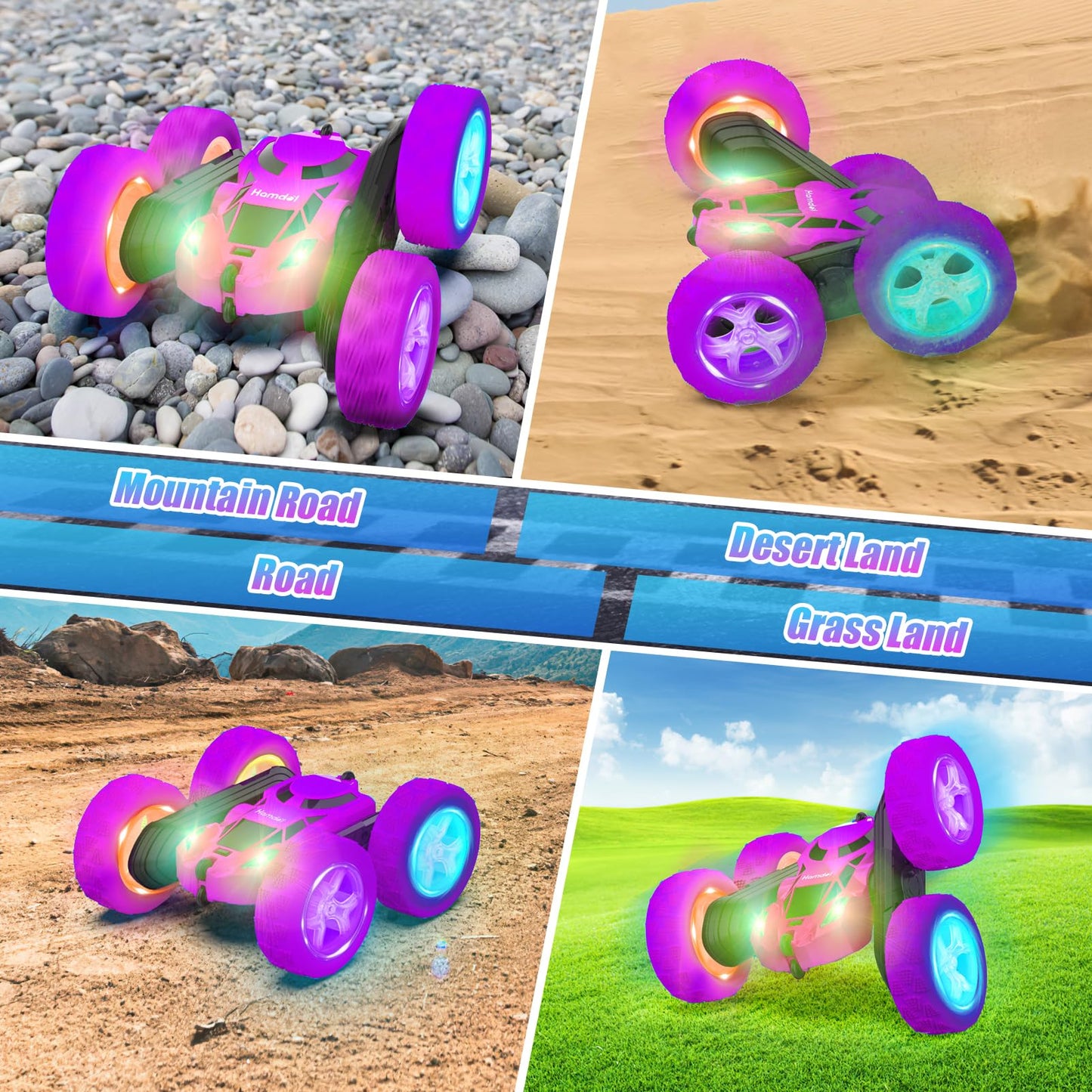 Hamdol Remote Control Car for Kids Stunt RC Cars with Cool Wheel Lights Double-Sided Driving 360-degree Rotation Boys Toys for A