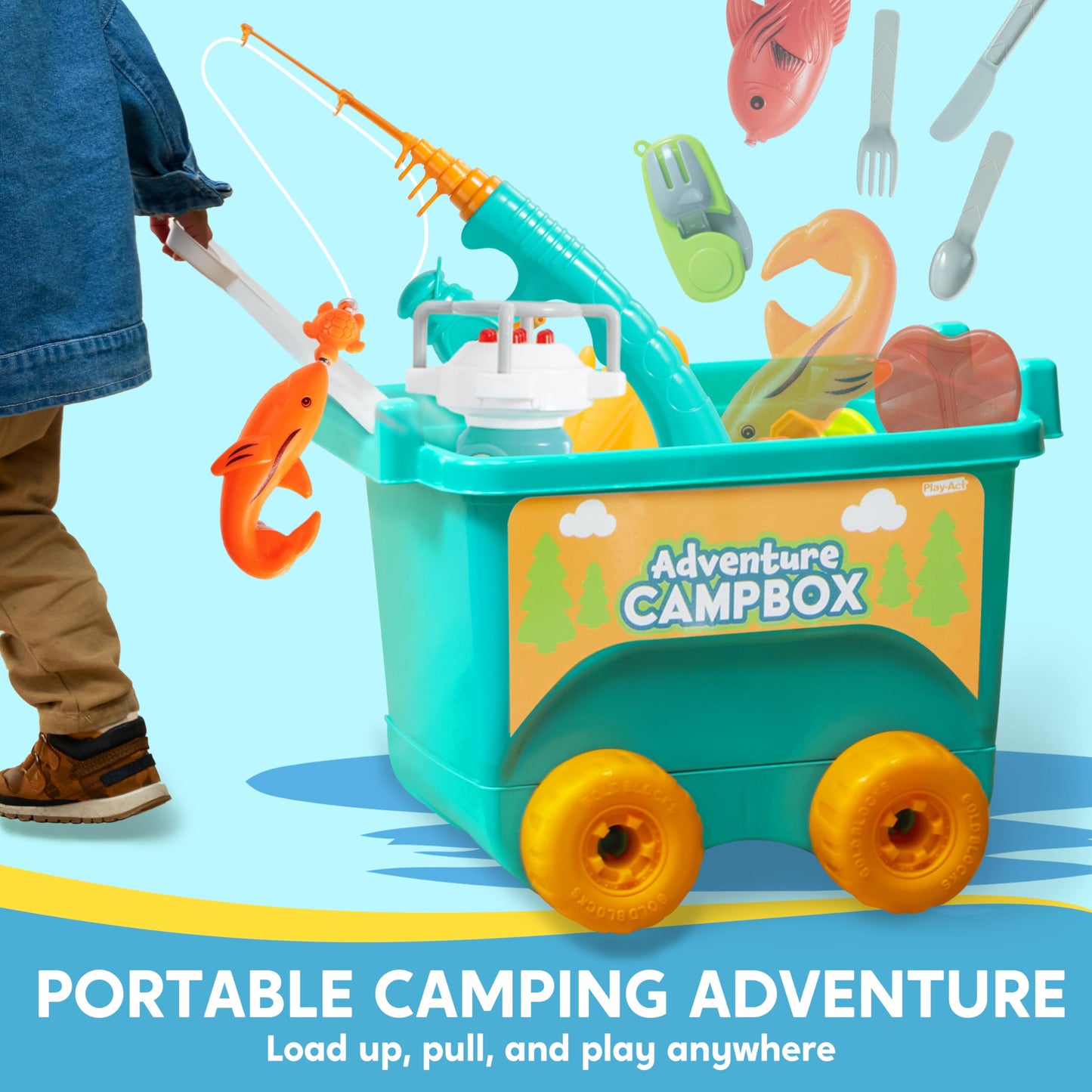 Play-Act Kids Camping Set With Tent, Camping Wagon Toy, Toddler Adventure Playset For Boys, Camping Gear Toys For Kids Indoor Ou