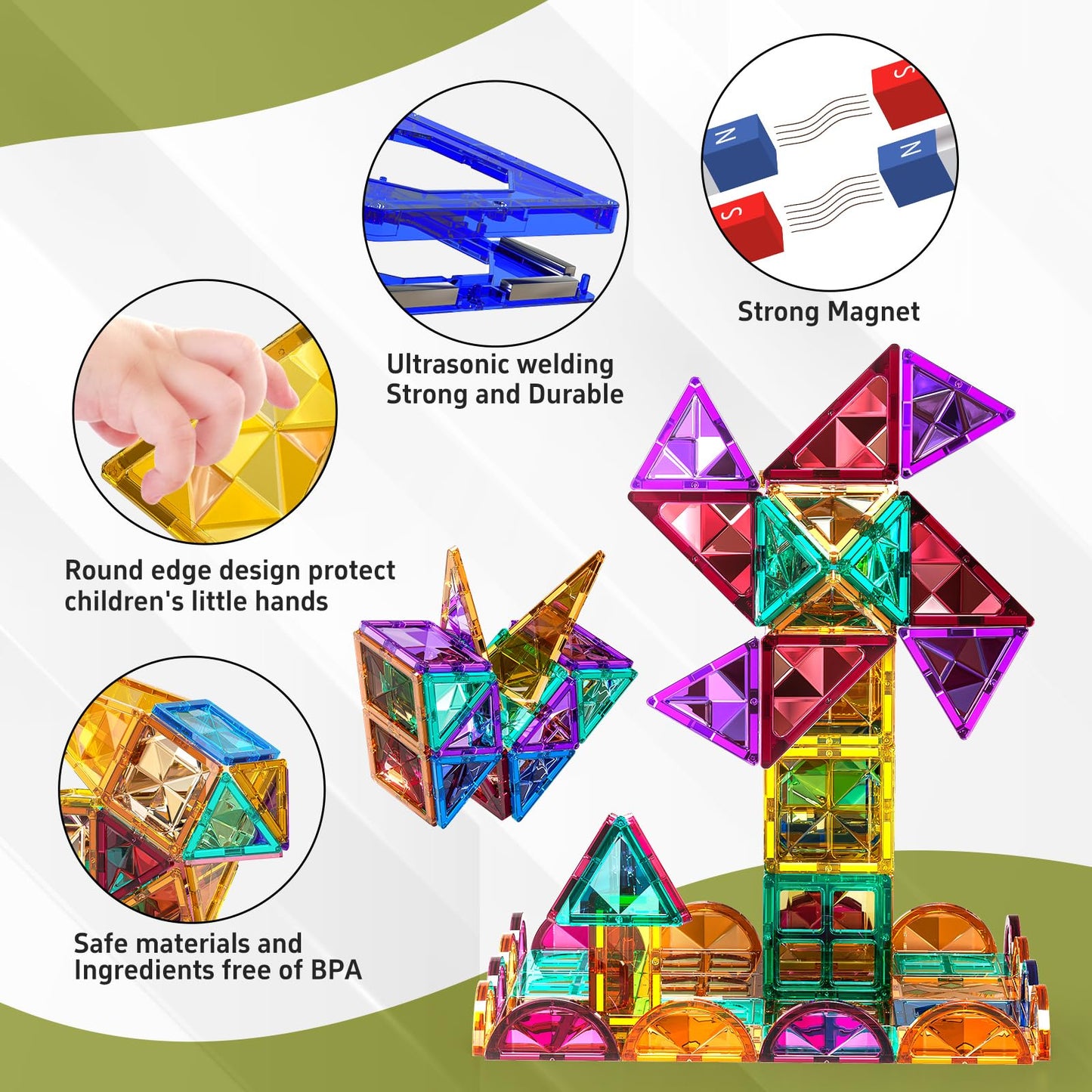 Temi Magnetic Tiles,180 Piece Building Blocks, Magnets Building Set, Stem & Learning & Education Toys Christmas Toy Gift For Ages 3 4 5 6 7 8+ Year Old Toddler Kids Boys And Girls