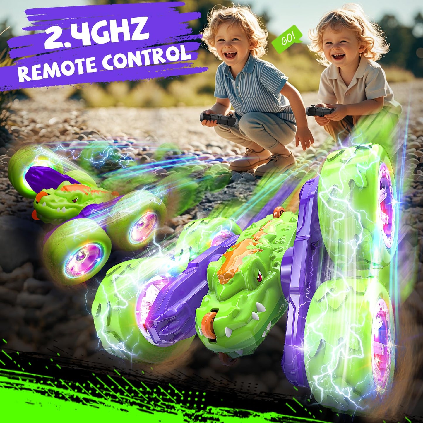 MOBI ONE Remote Control Car for Boys Age 4-7, Toys for Ages 5-7 8-13, Rechargeable RC Cars 360 Flip Double Sided RC Stunt Cars w
