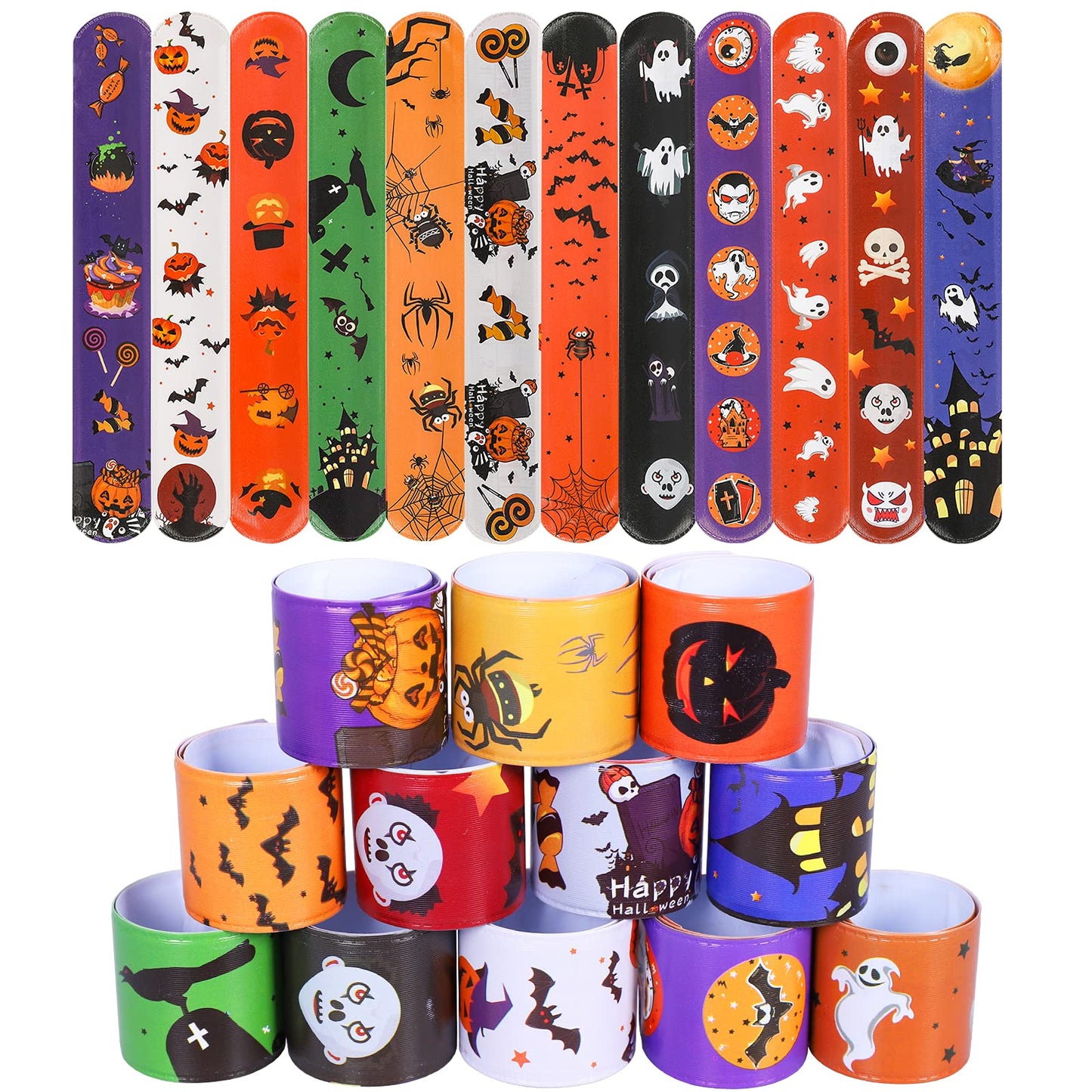 Max Fun 48pcs Halloween Slap Bracelets Halloween Party Favors Halloween Toys for Kids Halloween Party Favor Halloween Treat Bags