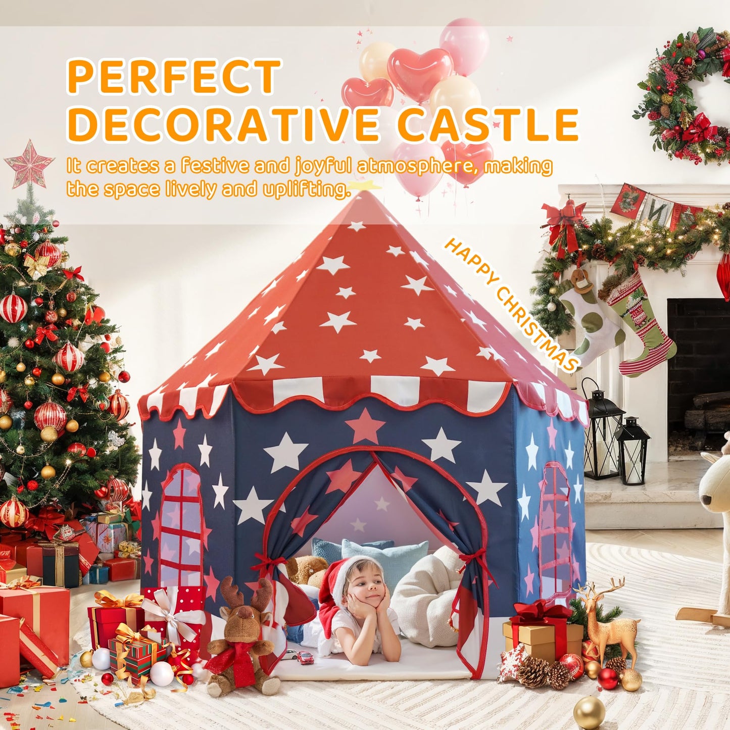 Large Girls Play Tent Princess, Boys Castle Kids Playhouse Indoor Outdoor Toddler Teepee | American Style Design, Age 3-8| Detai