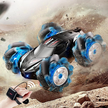 Jovow RC Stunt Car, 2.4GHz 4WD Gesture Sensing Remote Control Car with Cool Light and Music, Double-Sided 360 Flips RC Cars for