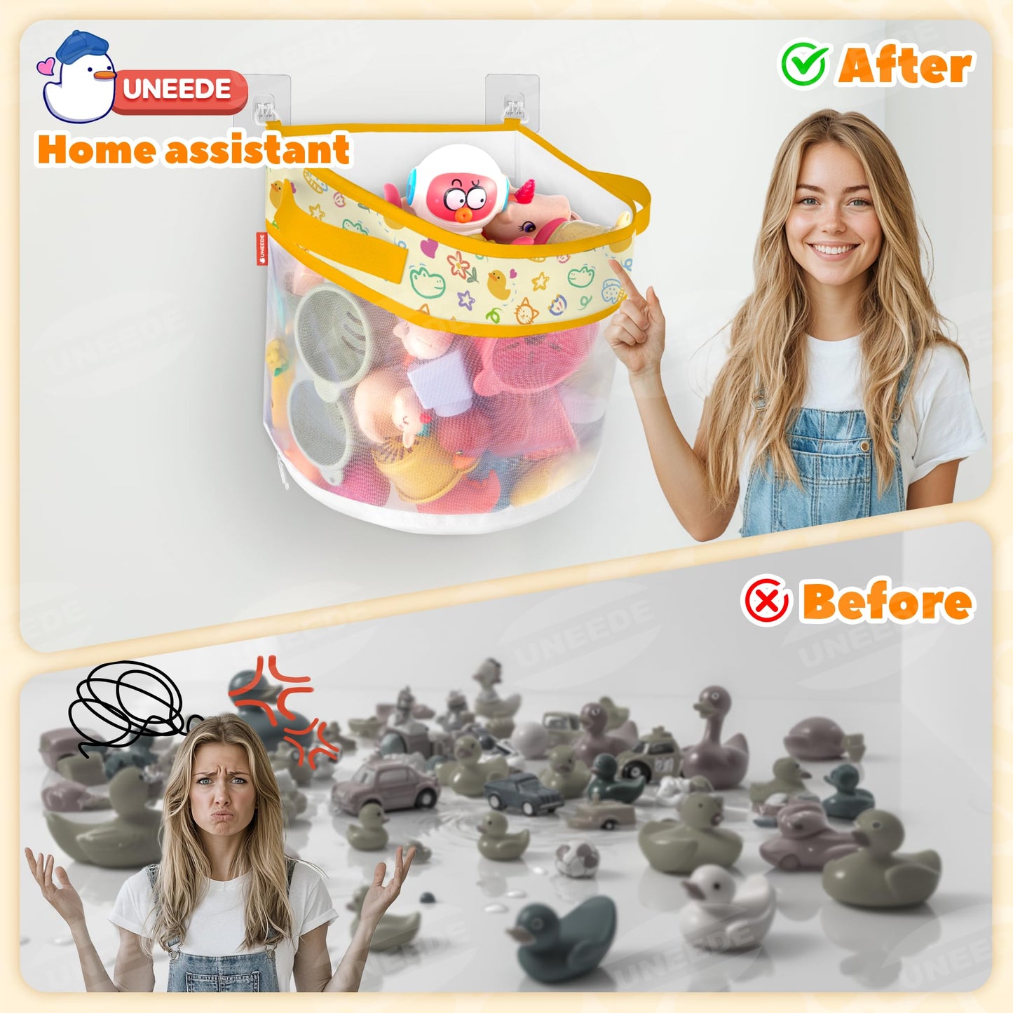 Uneede Duck Print Bath Toy Storage,4.15 Gallons Bathtub Toy Storage Organizer,Bath Toy Holder For Bathtub Organizer And Storage,
