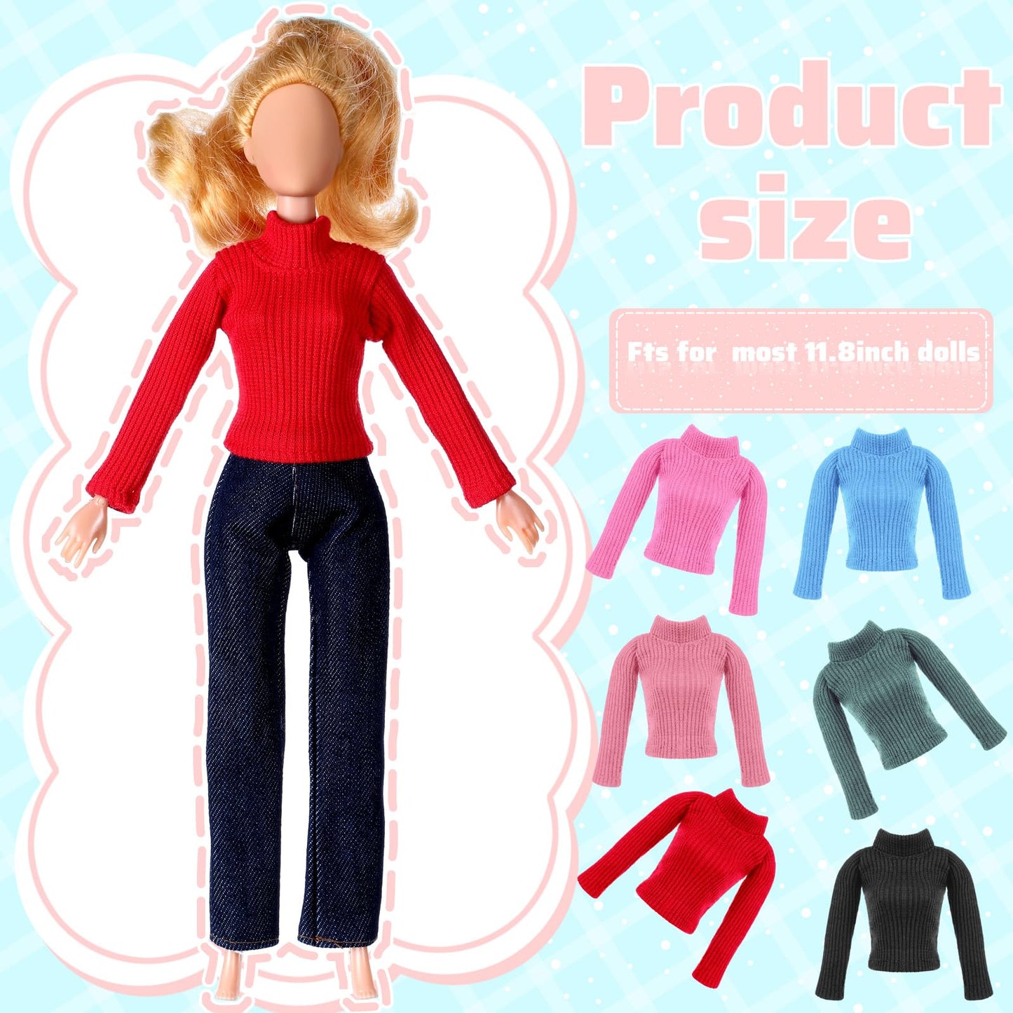 Fourluoo 6 Pcs Summer Doll Clothes Doll Sweater Fashion Outfits Long Sleeve Top Clothing For Birthday Gift(Retro Color,11.8 Inch