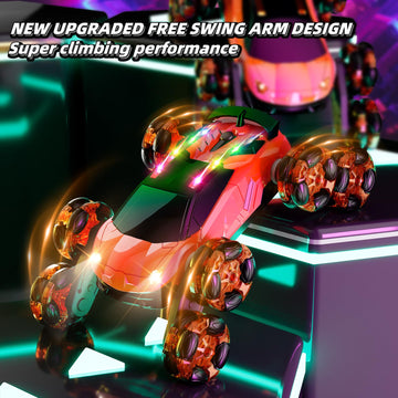 Terucle 8WD Remote Control Car, 2.4Ghz RC Cars with Spray & Cool Light, Kids Toys Electroplating Process Transform Drift Climbin