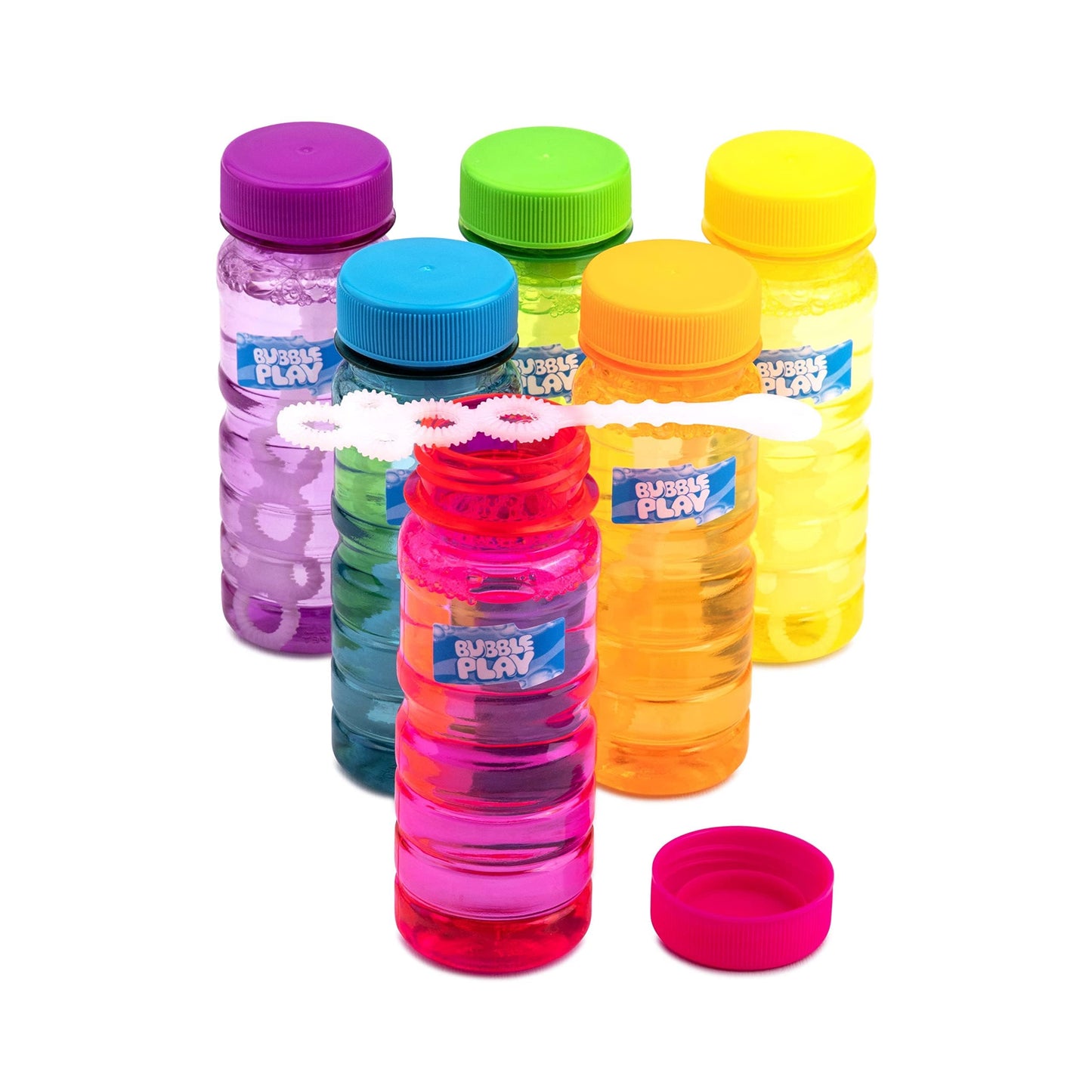 BubblePlay Bubble Bottle 36 Pack - 4oz Bubbles for Kids, 5 Hole Bubble Wand Blower, Bubble Solution with Wands - Outdoor Summer