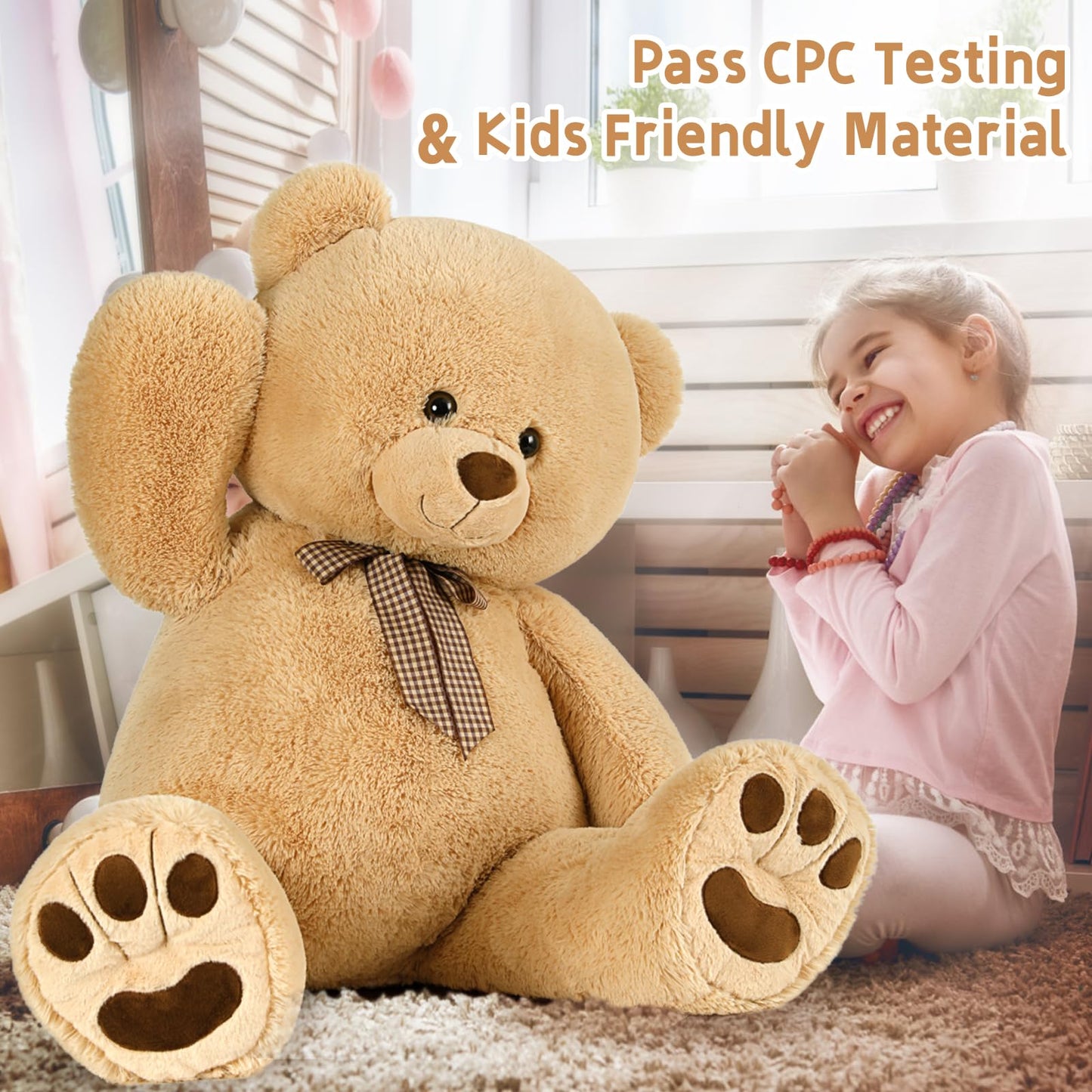 Maogolan 43 Inch Giant Teddy Bear Stuffed Animal, Big Stuffed Bear For Baby Shower Life Size Large Teddy Bear For Girlfriend Boyfriend Wife Children(Light Brown)