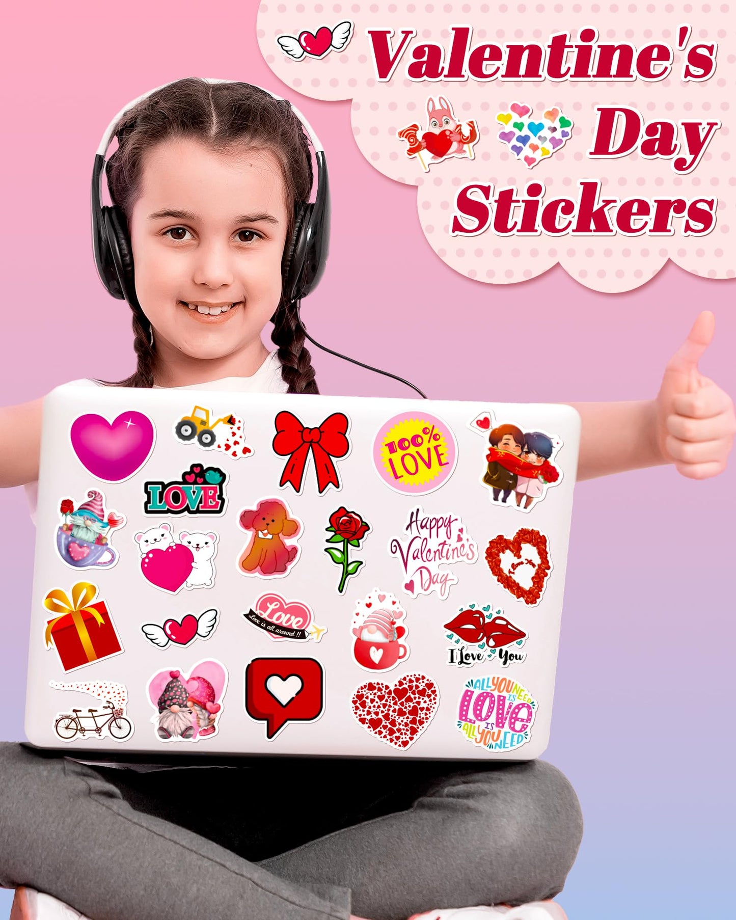 Benresive 300 Pcs Valentines Day Stickers For Kids Classroom, Cute Valentines Day Water Bottle Stickers, Party Favors Bulk, Gifts For Kids Classroom Pack