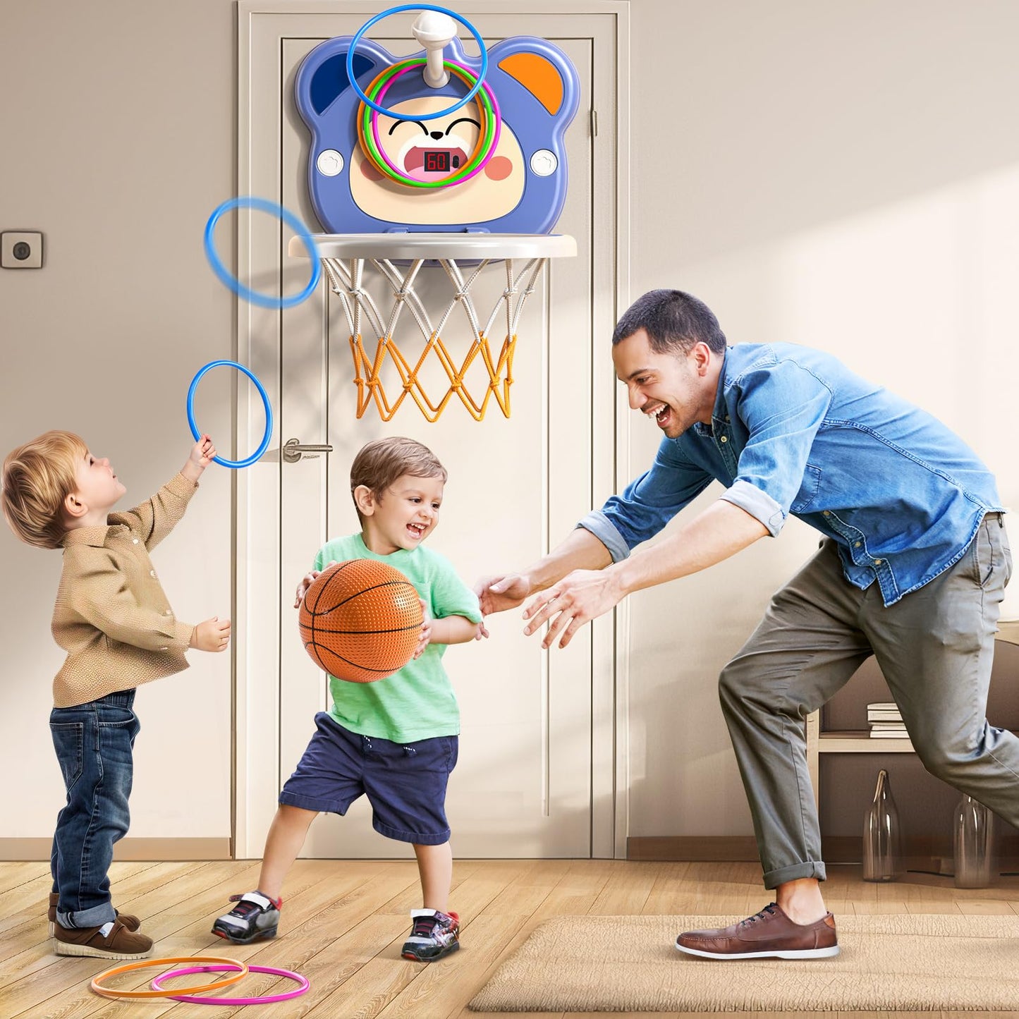 Temi Indoor Mini Basketball Hoop For Toddlers Kids Boys Age 2 3 4 5 6, Toddlers Basketball Hoop With 4 Balls & Electronic Scoreboard, Toddler Boys Toys, Christmas Toys Gifts For 3 4 5 6 Year Old Boys
