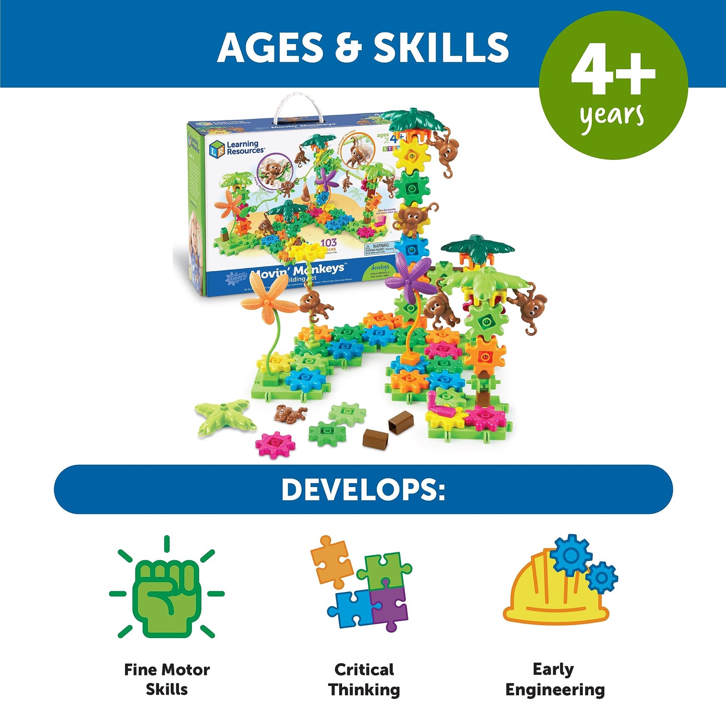 Learning Resources Gears! Gears! Gears! Movin' Monkeys Building Play Set 103 Pieces