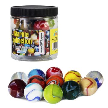 My Toy House Shooter Glass Marbles With Marble Jar For Storage, Set Of 12, 1-Inch, Assorted Colors