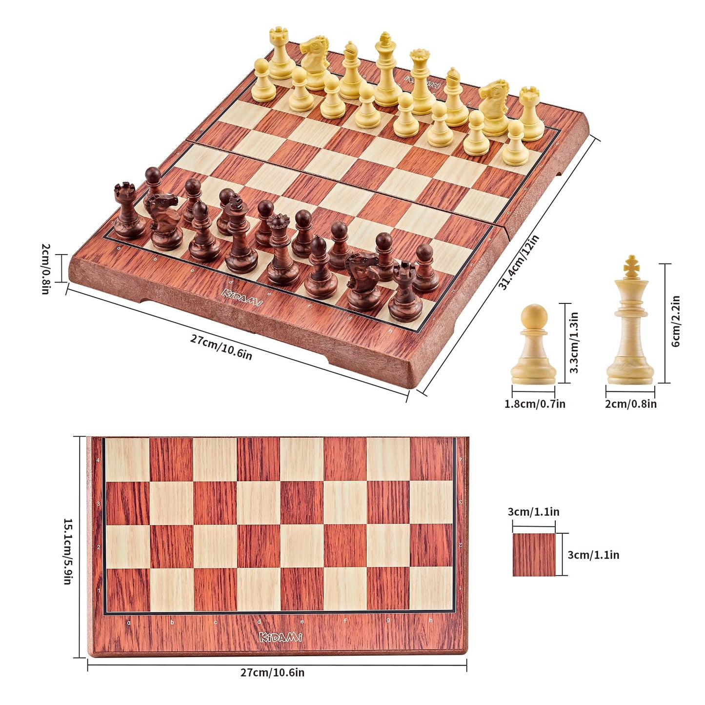 Magnetic Travel Chess Set 12 Inches Folding Chess Board With 2 Portable Bags For Pieces Storage, Gift For Kids Adults Chess Lovers And Learners